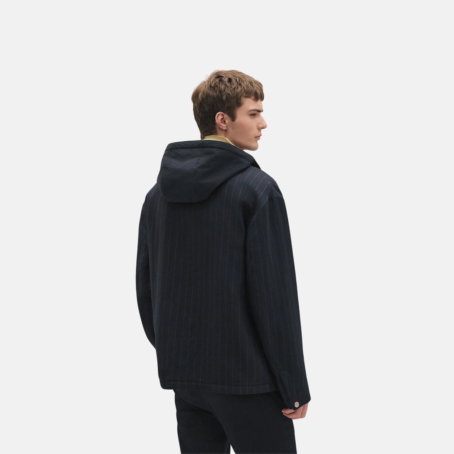 Hermes Removable Hooded Overshirt in Wool and Paper Stripes, Back