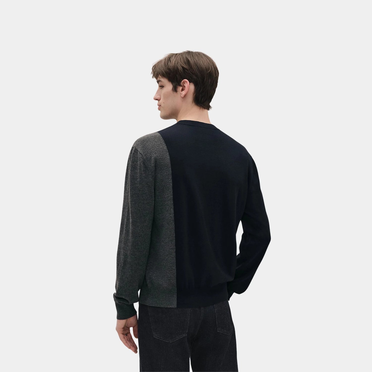 Hermes Round Neck Shadow Pocket Sweater, Marine, Back