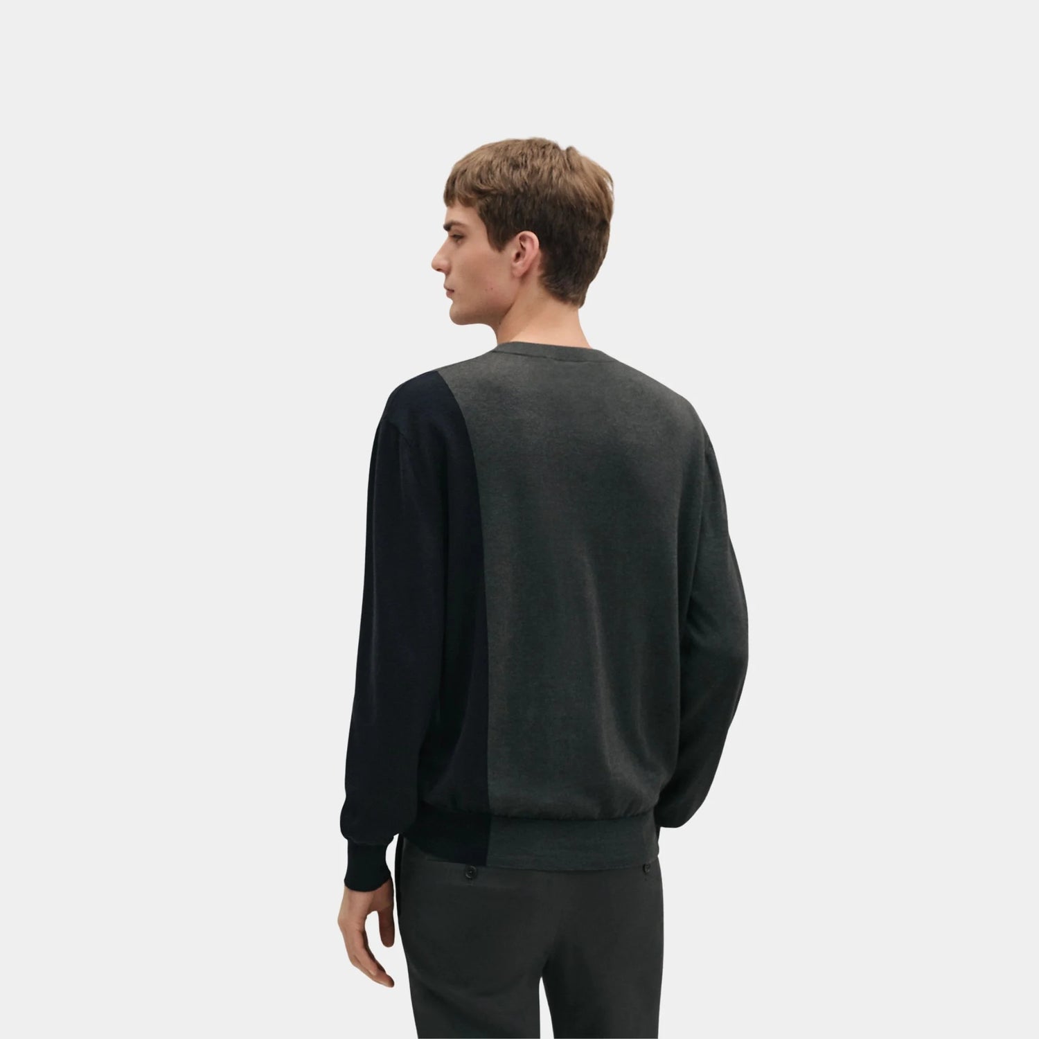 Hermes Round Neck Shadow Pocket Sweater, Vert Chrome, Back