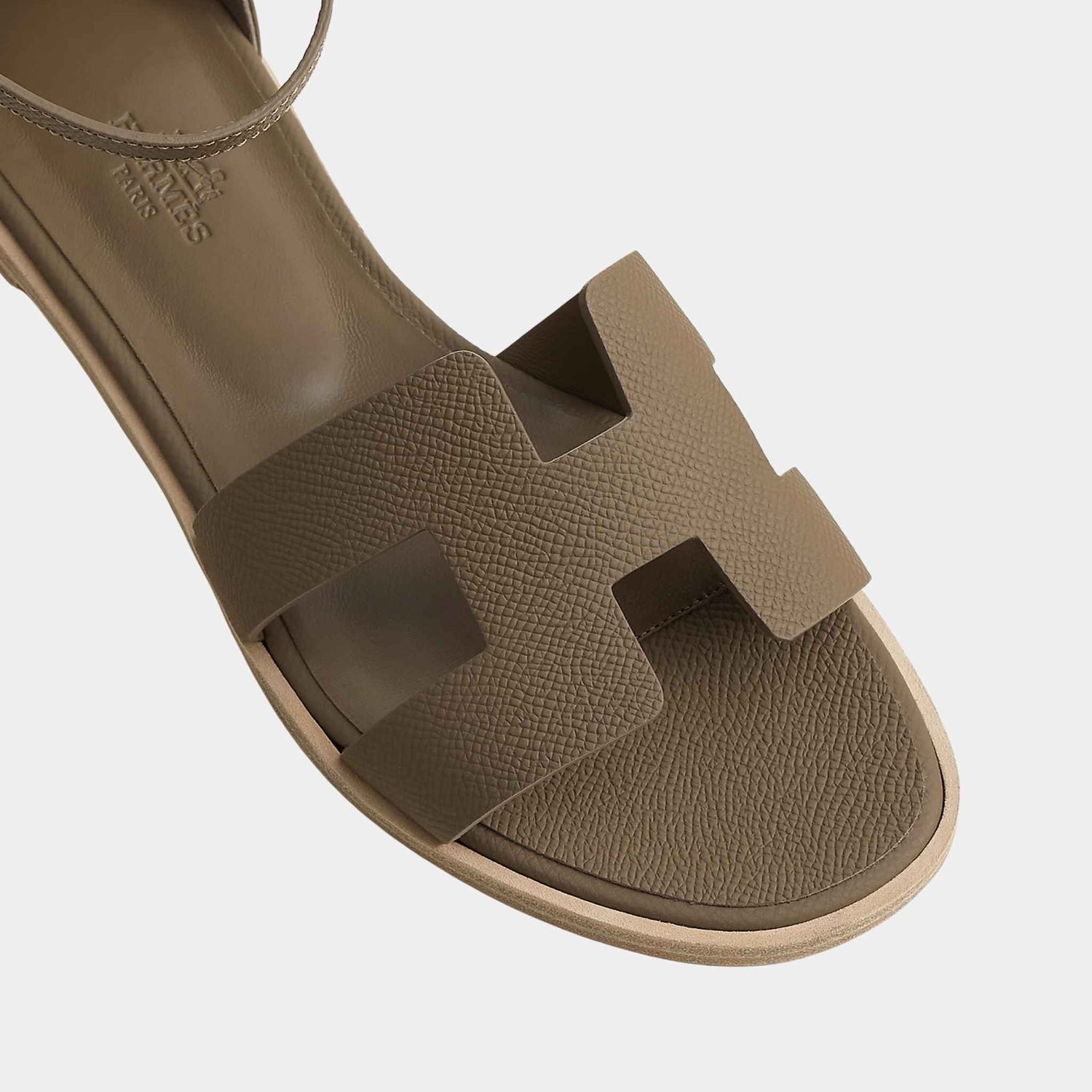 Hermes Santorini Sandals Epsom Calfskin, Etoupe, Top