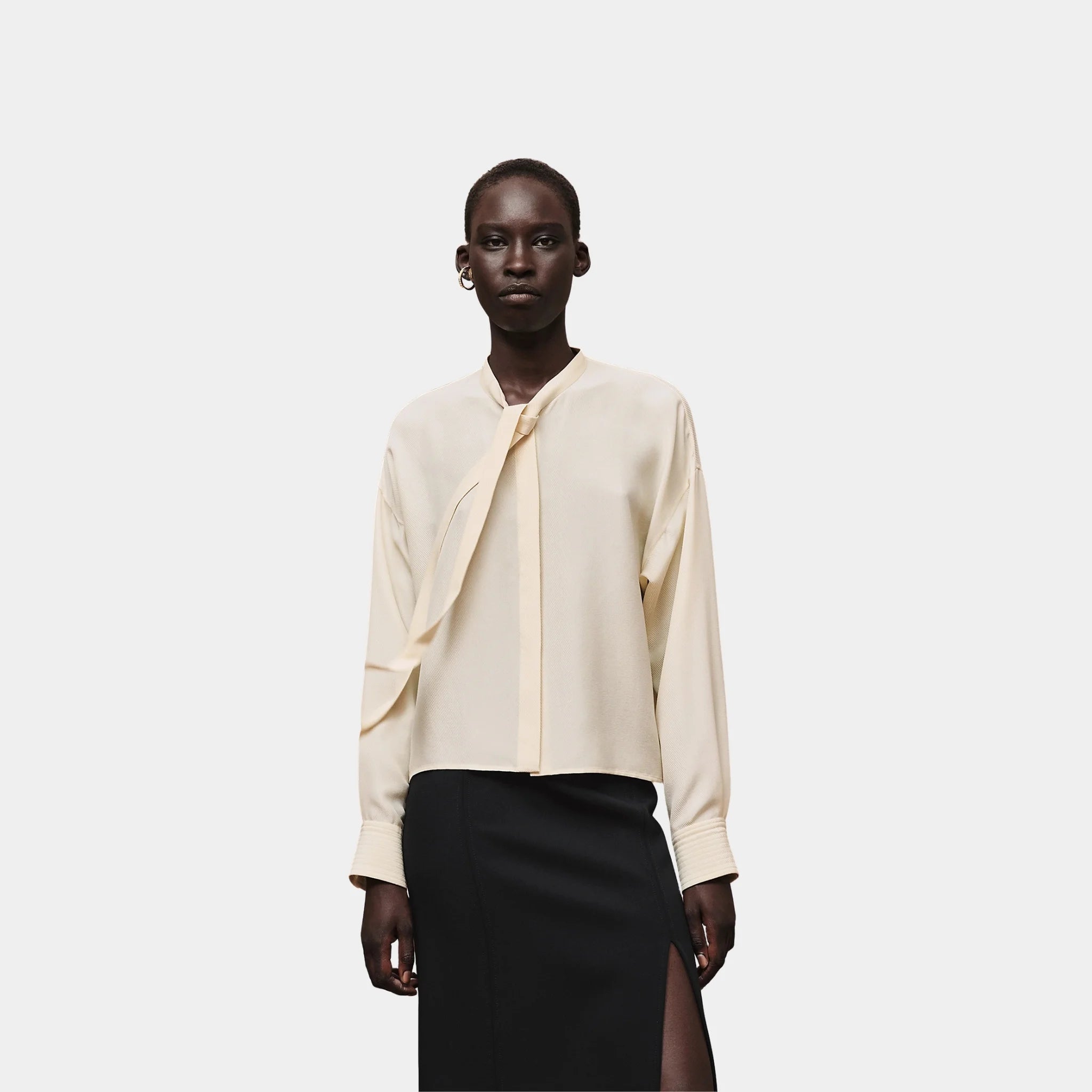 Hermes Shirt in Crepe Silk Cavalry, Beige Sable, Front