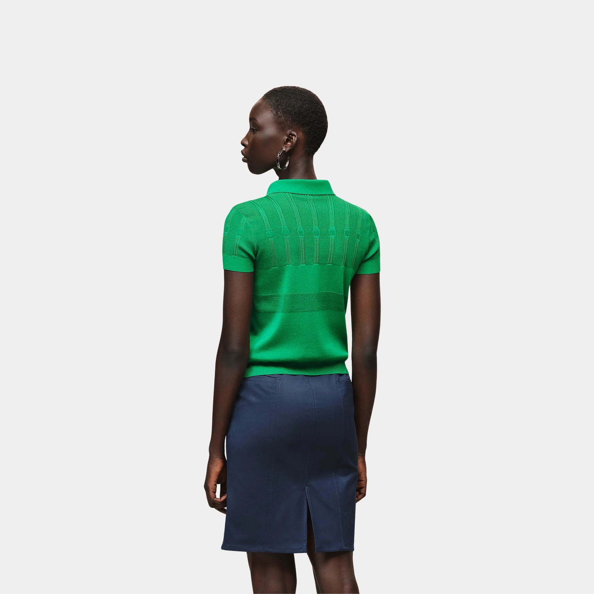 Hermes Short-sleeve Polo Shirt in Silk Textured Knit and Cotton, Vert Jungle, Back