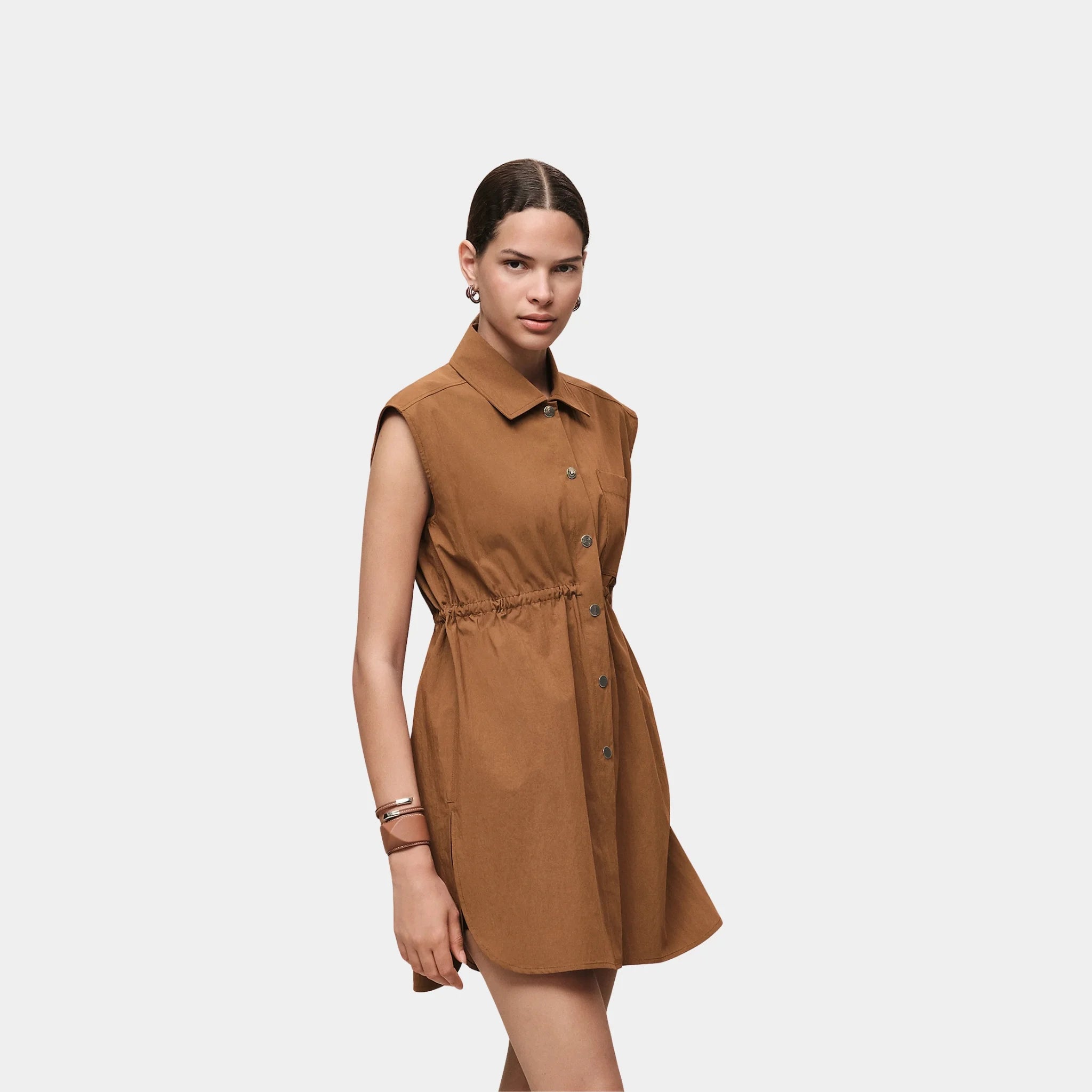 Sleeveless Drawstring Shirt in Technical Cotton