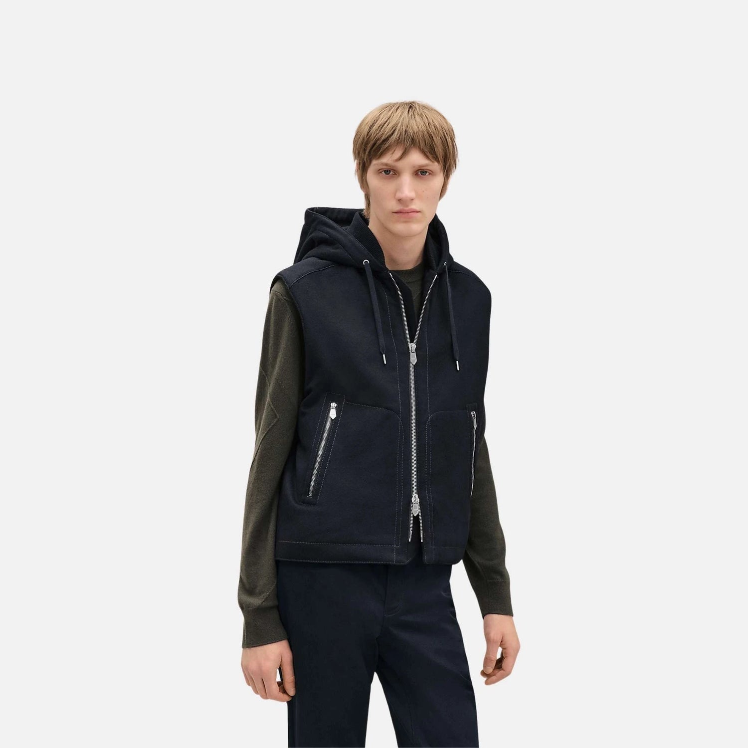 Hermes Sleeveless Hooded Vest, Front