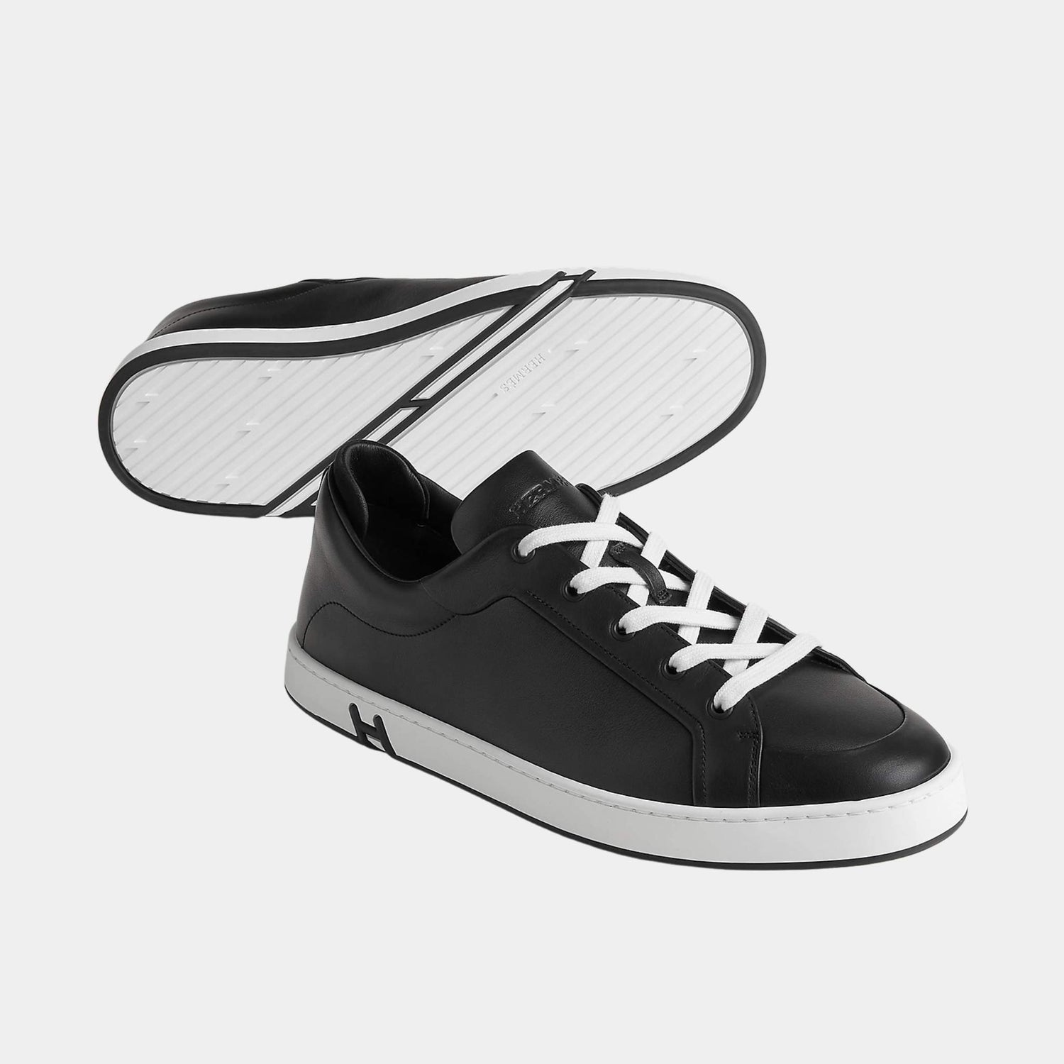 Hermes Sneakers Kid Calfskin and Suede Goatskin, Black, Front