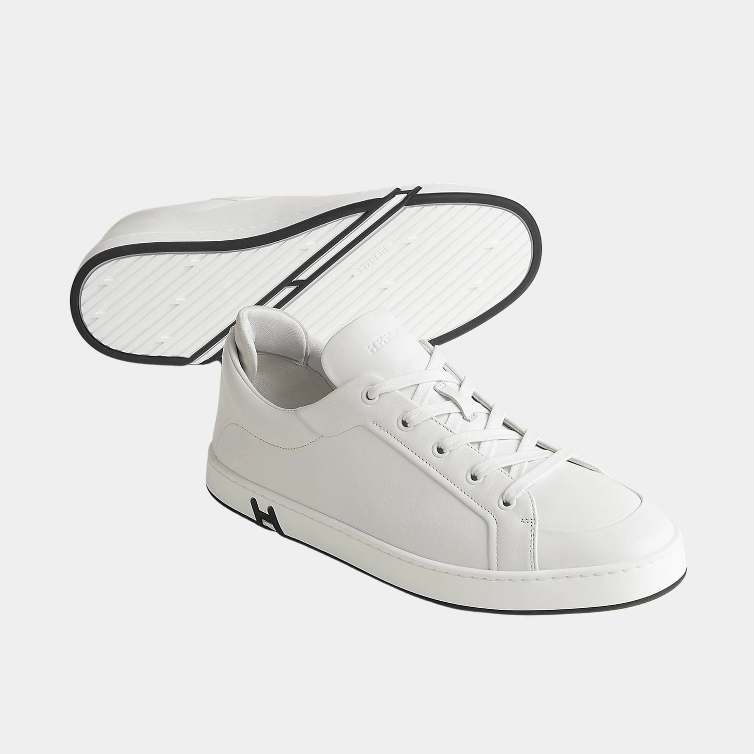 Hermes Sneakers Kid Calfskin and Suede Goatskin, White, Front