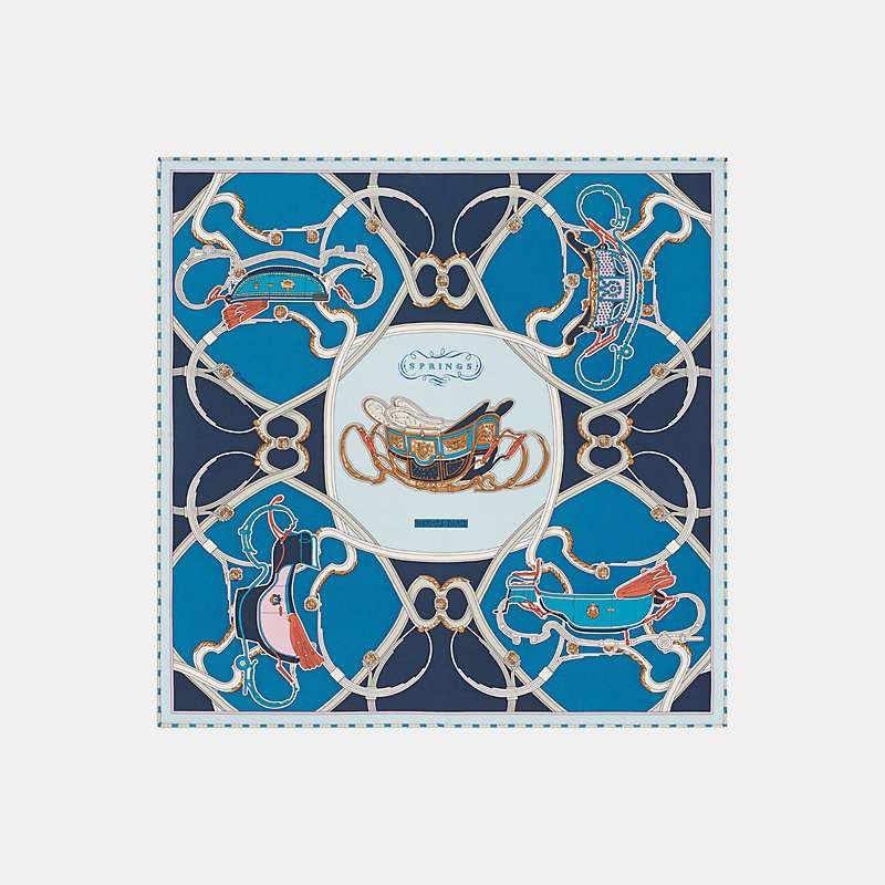 Hermes Springs Remix Scarf 45, Blue, Front