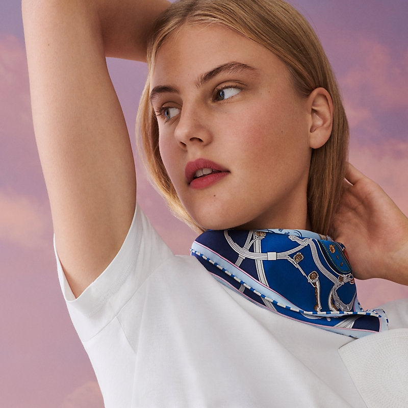 Hermes Springs Remix Scarf 45, Blue, Model