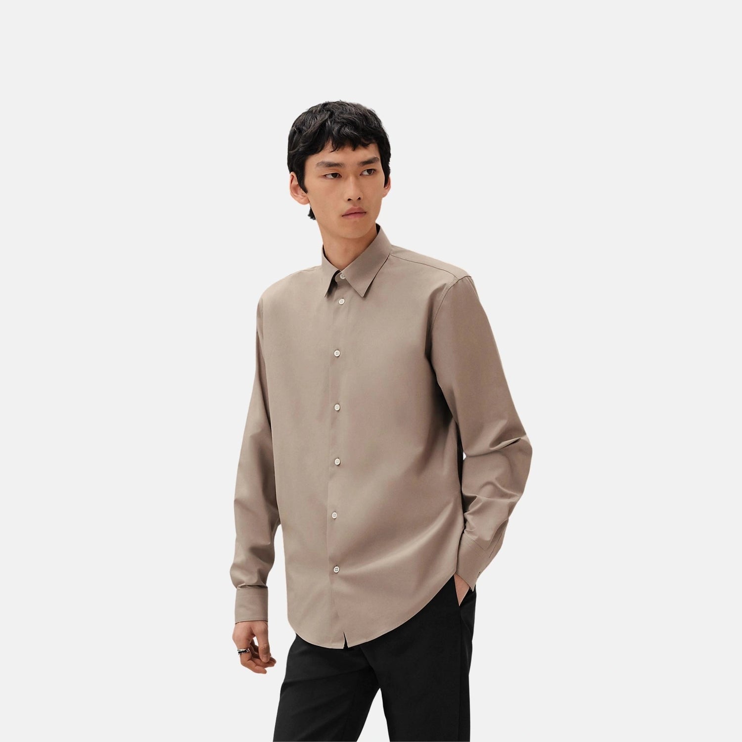 Hermes Straight Body Shirt, Galet, Front