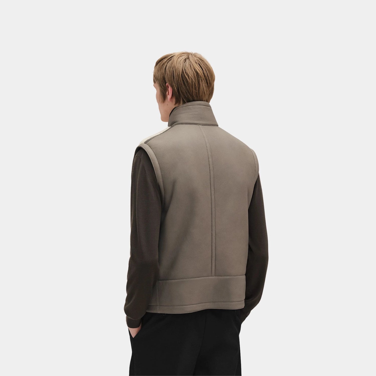 Hermes Straight Sleeveless Vest, Taupe, Ecru, Back