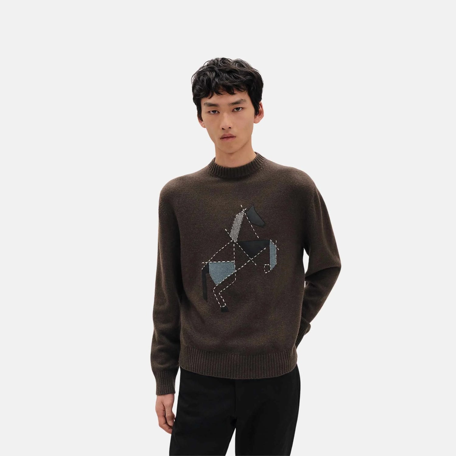 Hermes Tangram Horse Round Neck Sweater, Front