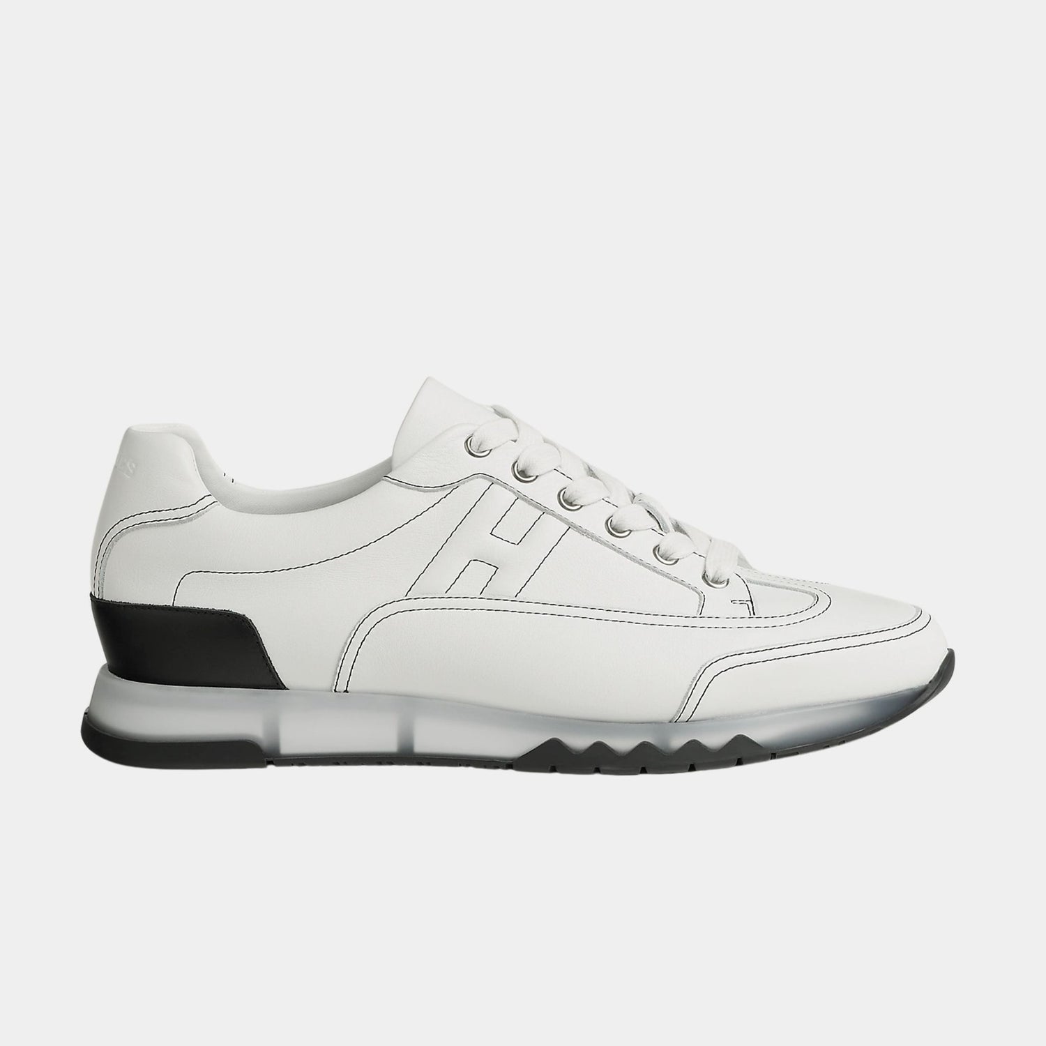 Hermes Trail Sneaker Calfskin, Blanc, Side