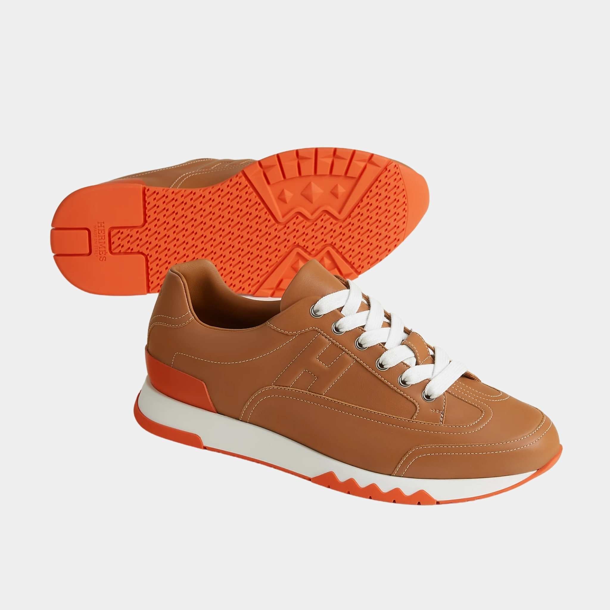 Hermes Trail Sneaker in Calfskin, Naturel, Front