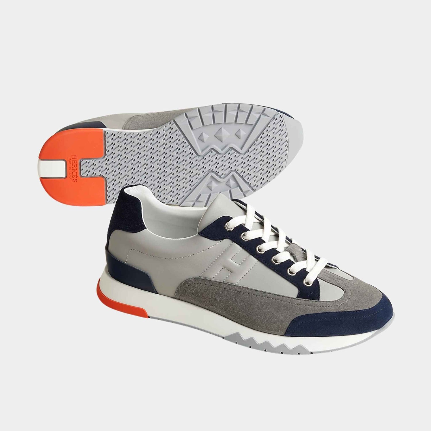 Hermes Trail Sneaker Multicolore Suede and Calfskin, Gris Silex, Front