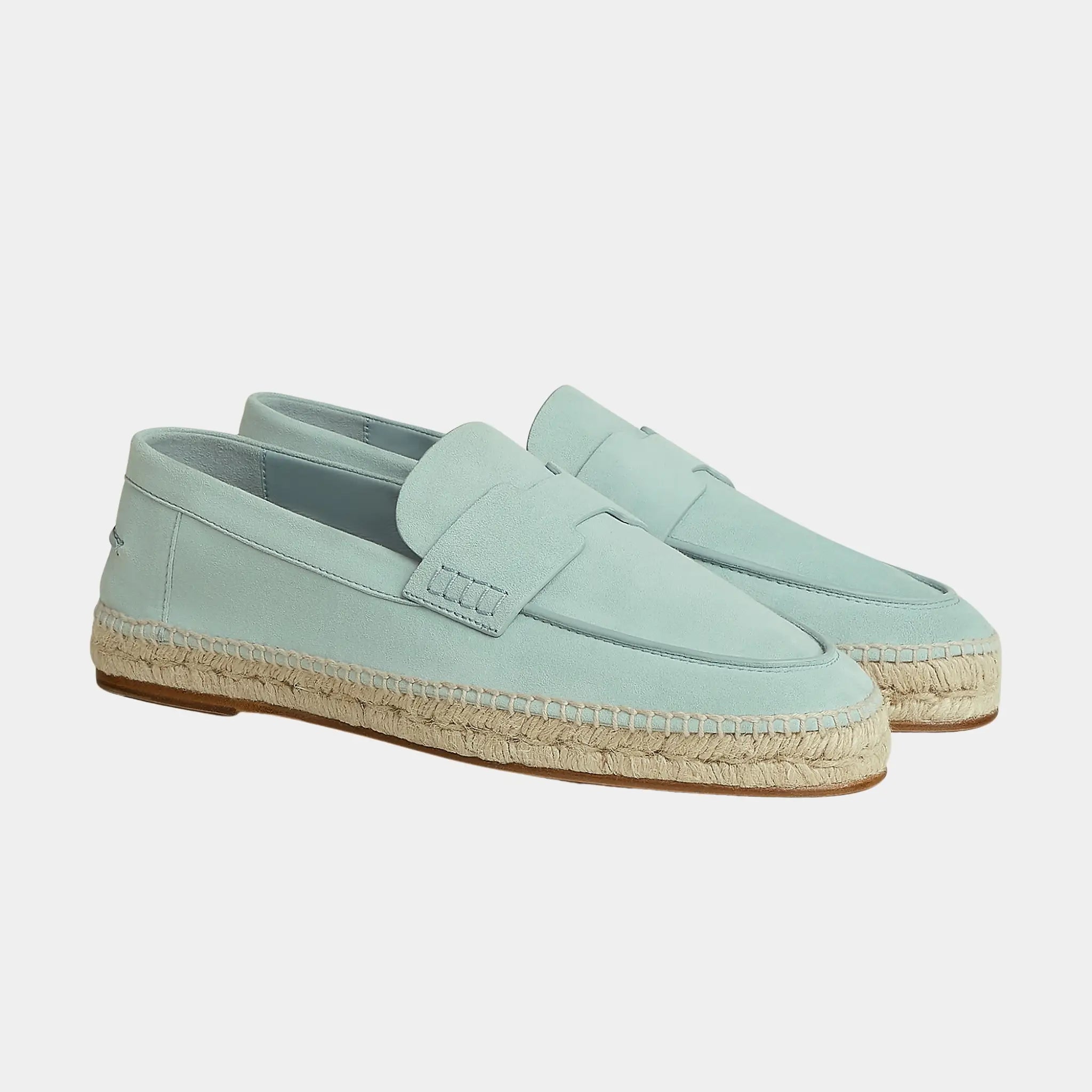 Hermes Trip Espadrille in Suede Goatskin, Bleu Glacier, Front