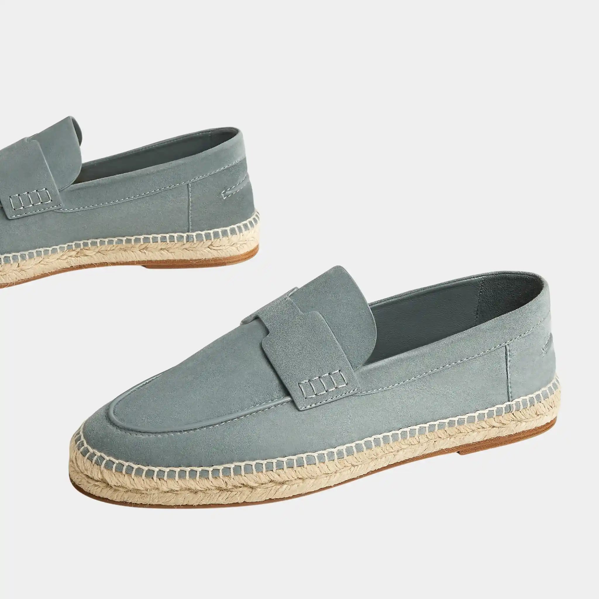 Hermes Trip Espadrille in Suede Goatskin, Bleu Tonnerre, Side