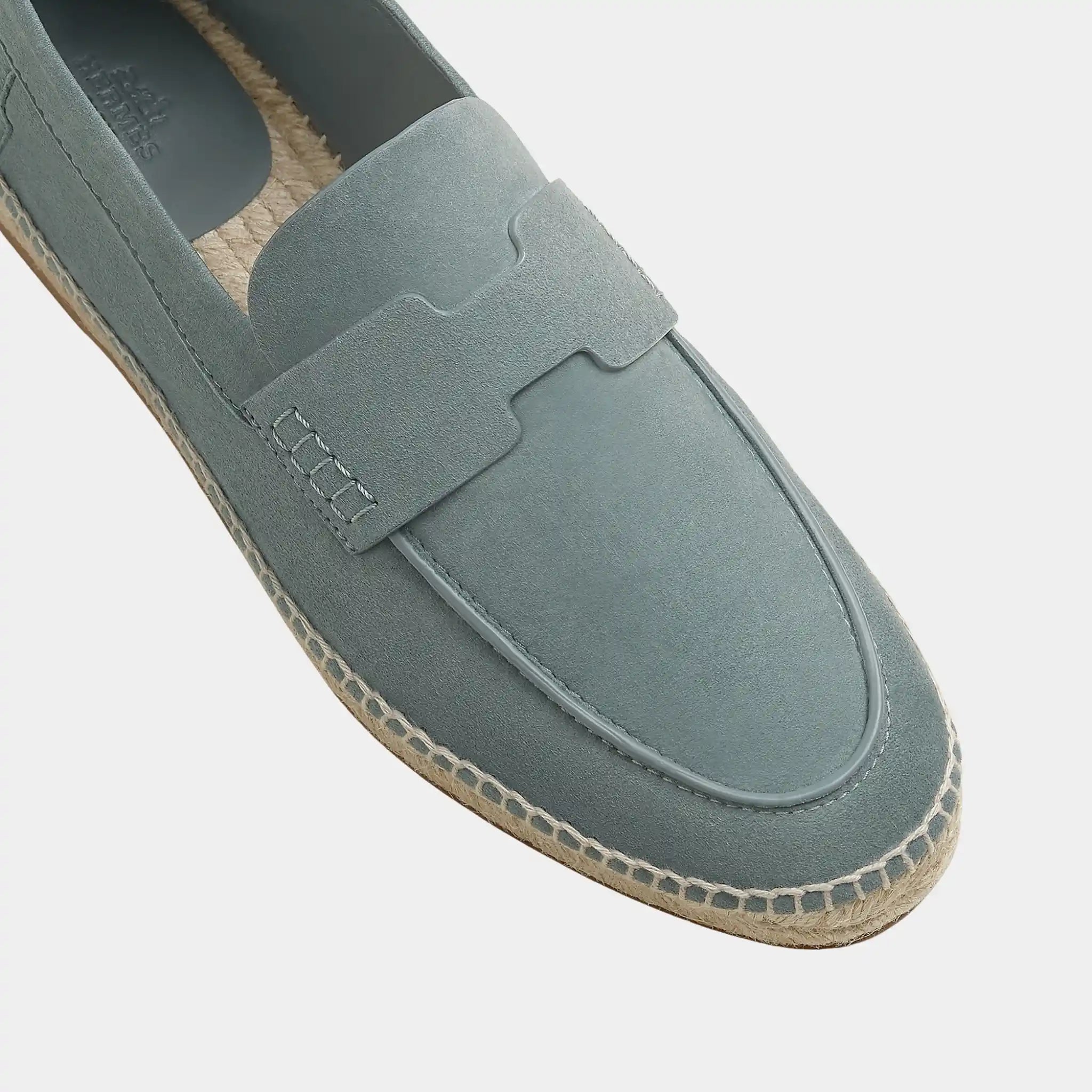 Hermes Trip Espadrille in Suede Goatskin, Bleu Tonnerre, Top