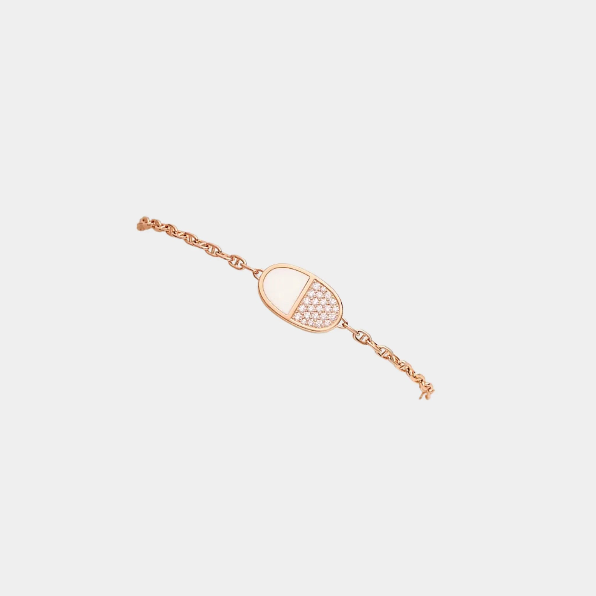 Hermes Verso Anchor Chain Bracelet Rose Gold Diamonds Ceramic , Front