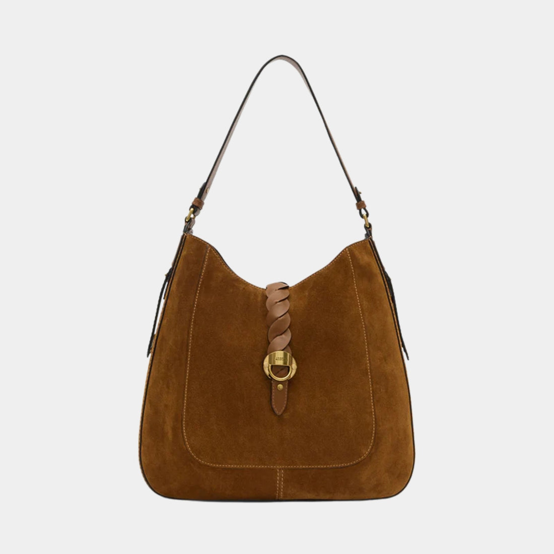 Isabel Marant Altay Hobo Suede Calfskin Leather Bag, Cognac, Front
