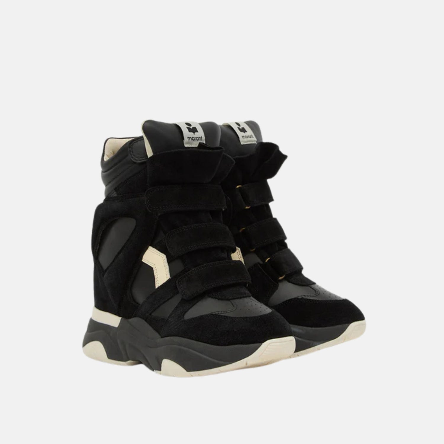 Isabel Marant Balskee High Top Leather Wedge Sneakers, Black, Front