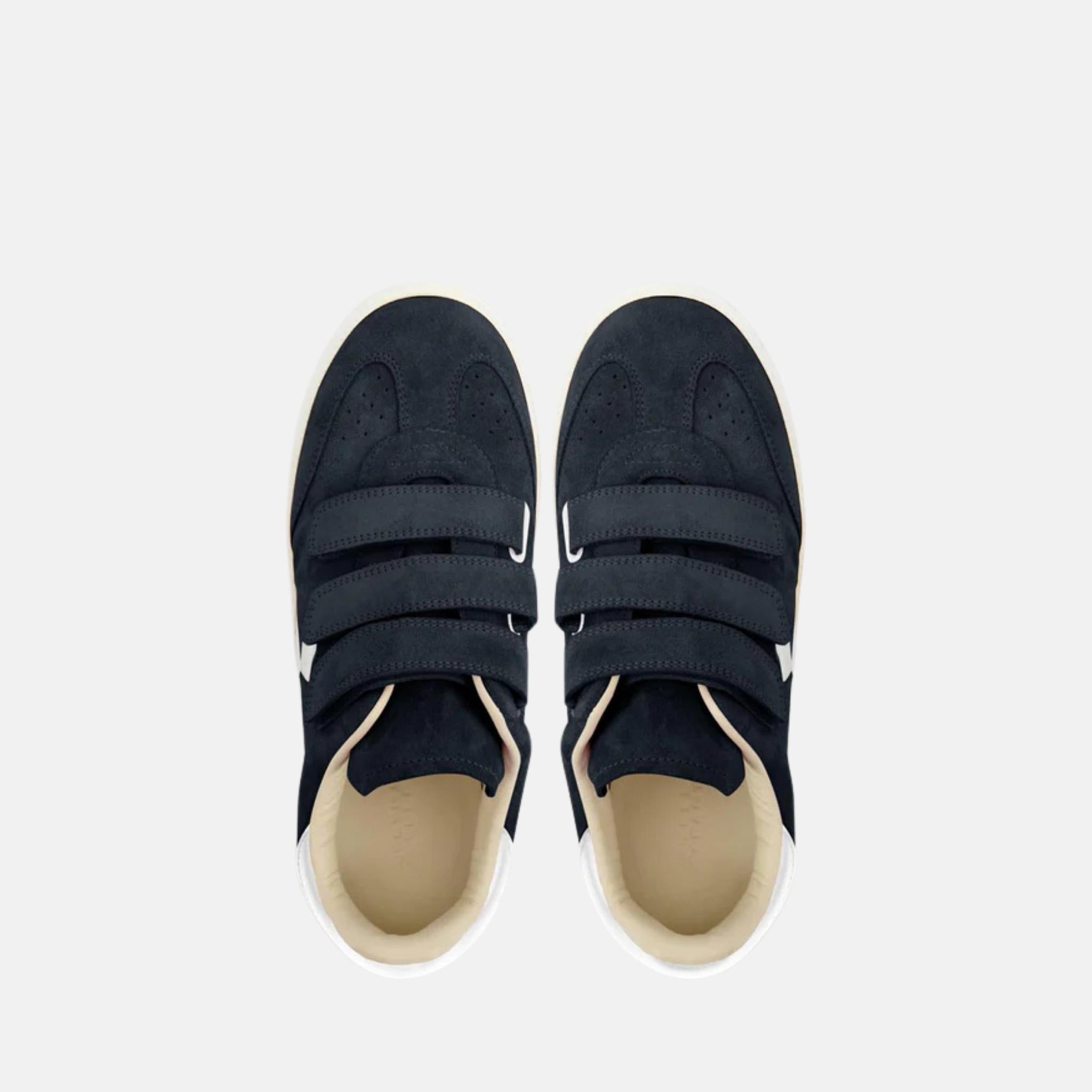 Isabel Marant Beth Sneakers In Suede Calfskin With Velcro Straps, Fadded Black, Top