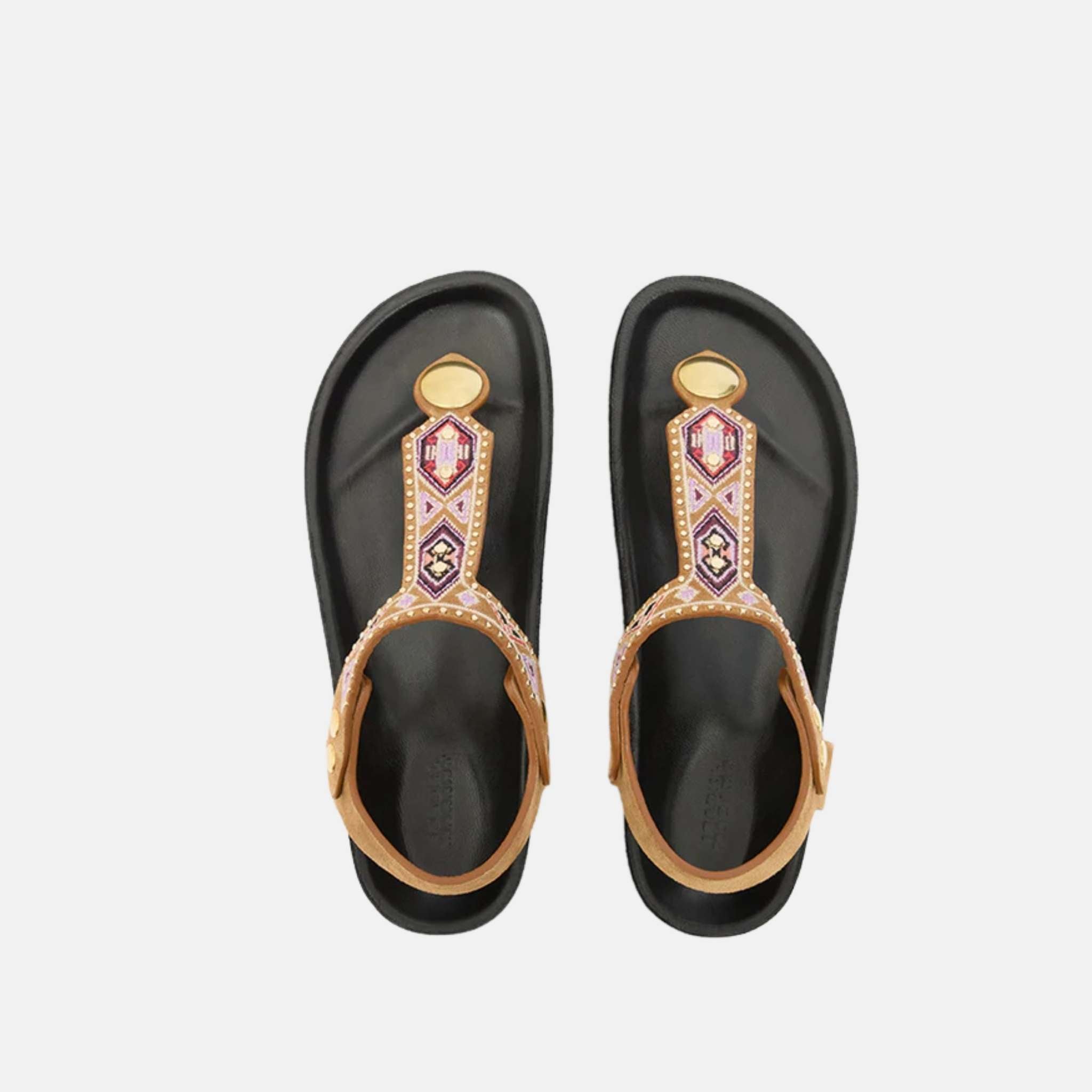 Isabel Marant Enore Embroidered Leather Sandals, Top