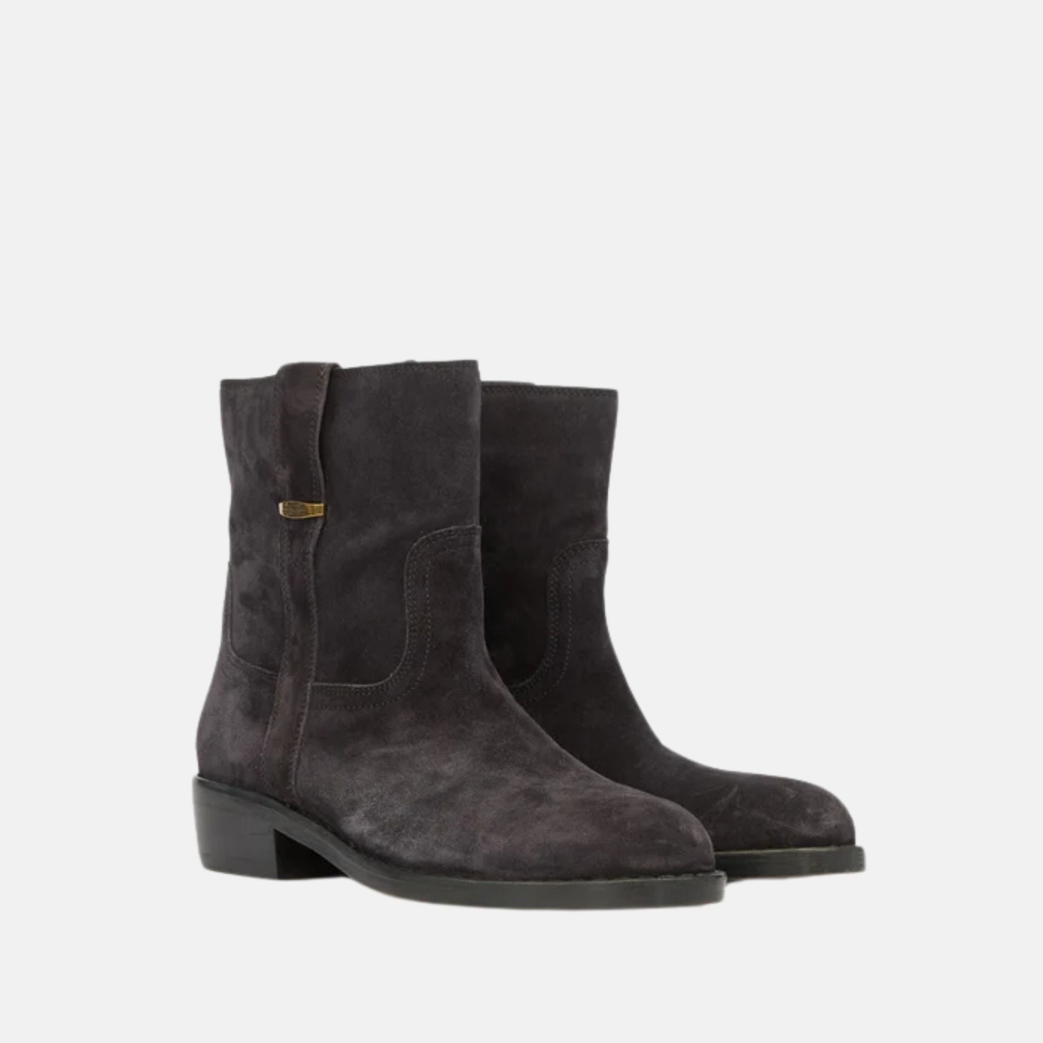Isabel Marant Lylie Camargue Boots In Suede Calfskin Leather, Black, Front