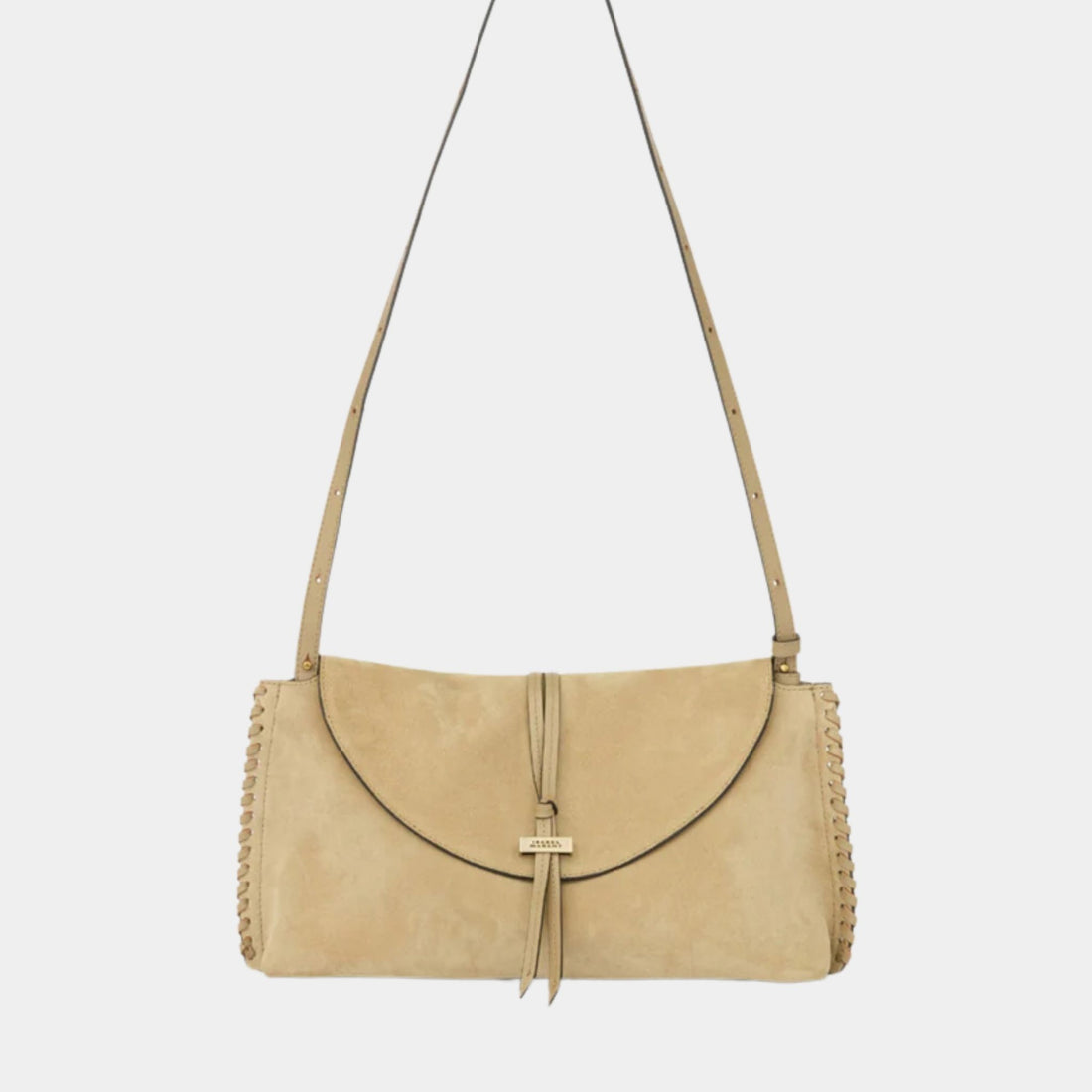 Isabel Marant Silao Braided Suede Calfskin Leather Clutch Bag, Light Beige, Front