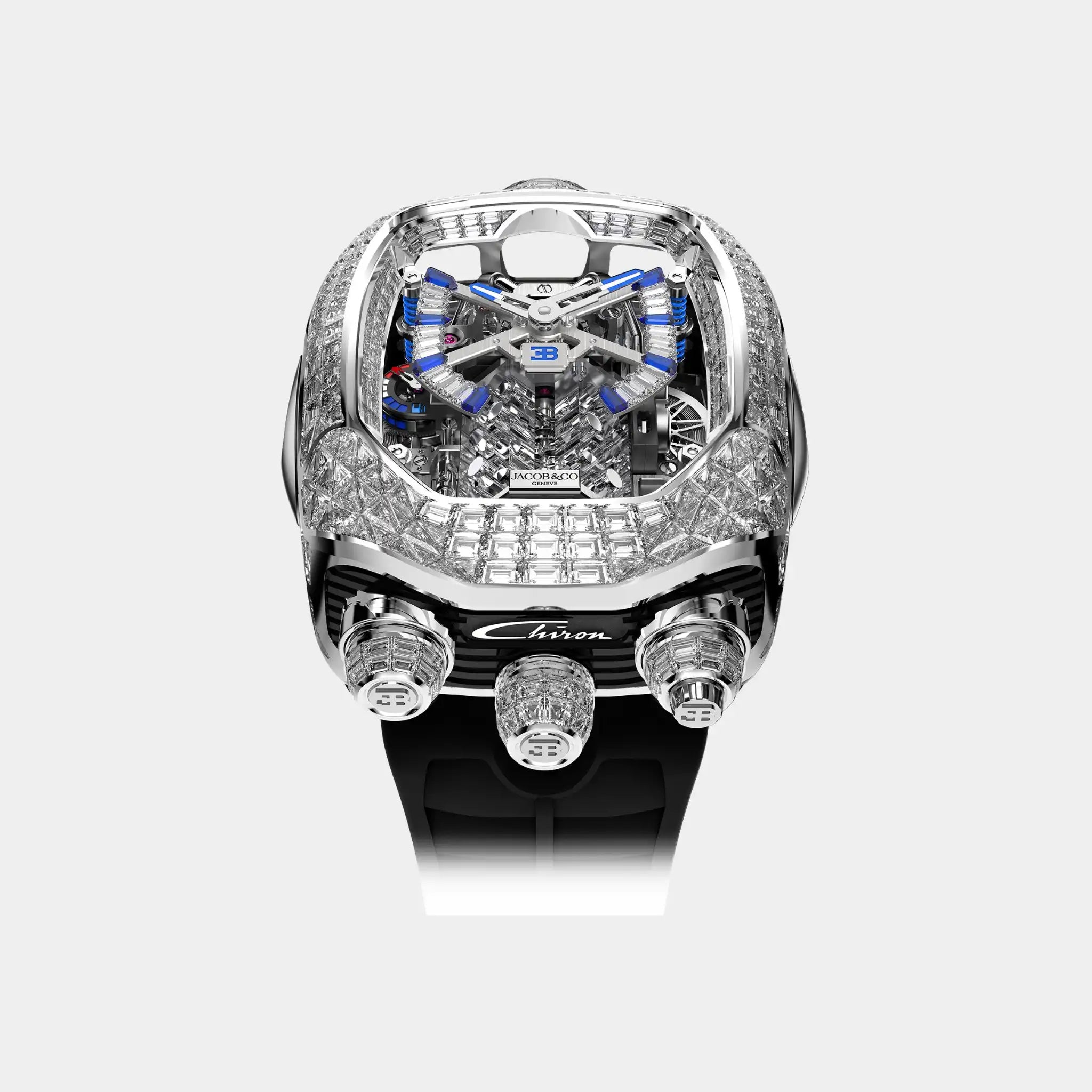 Jacob & Co. Bugatti Chiron Tourbillon Baguette White Gold, Front