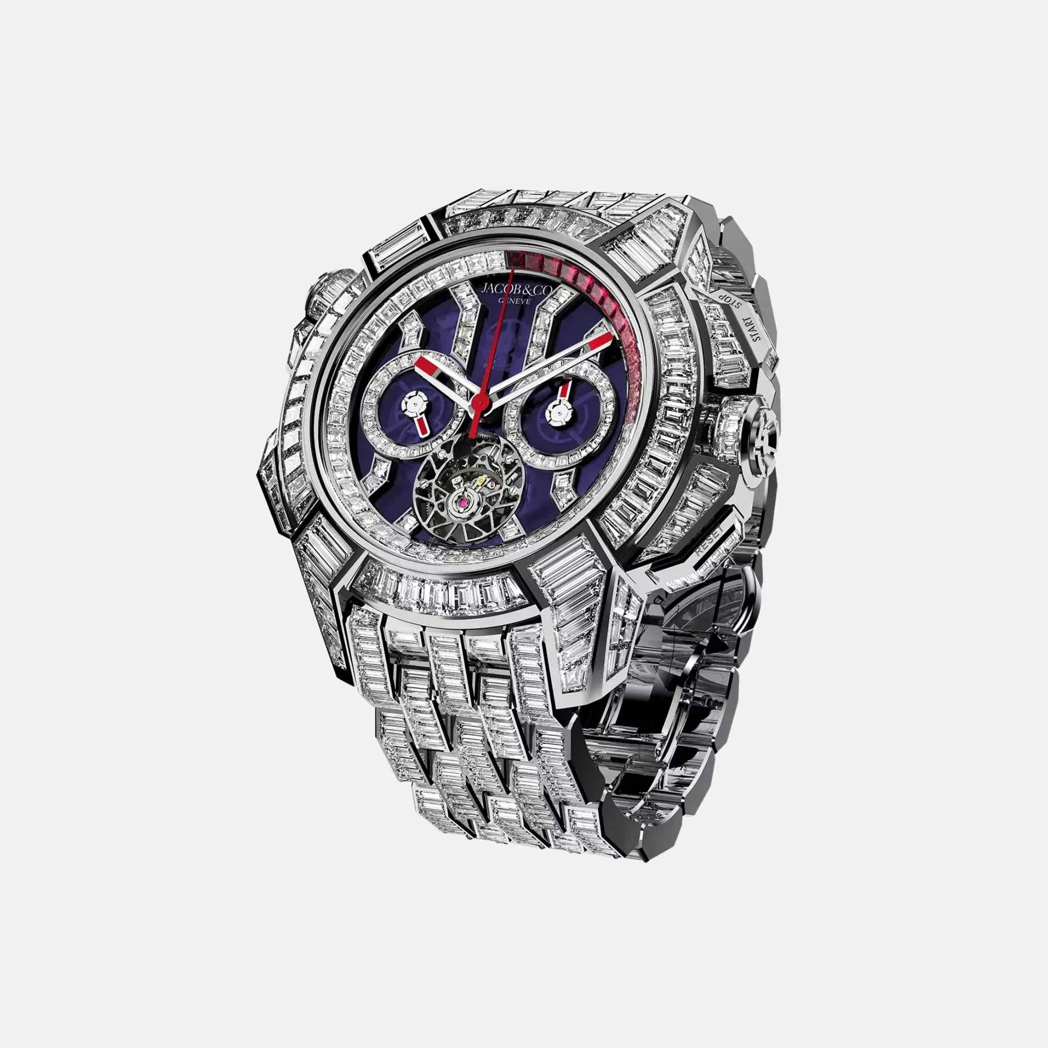 Jacob & Co Epic X Chrono Tourbillon Baguette Blue Crystal Bracelet