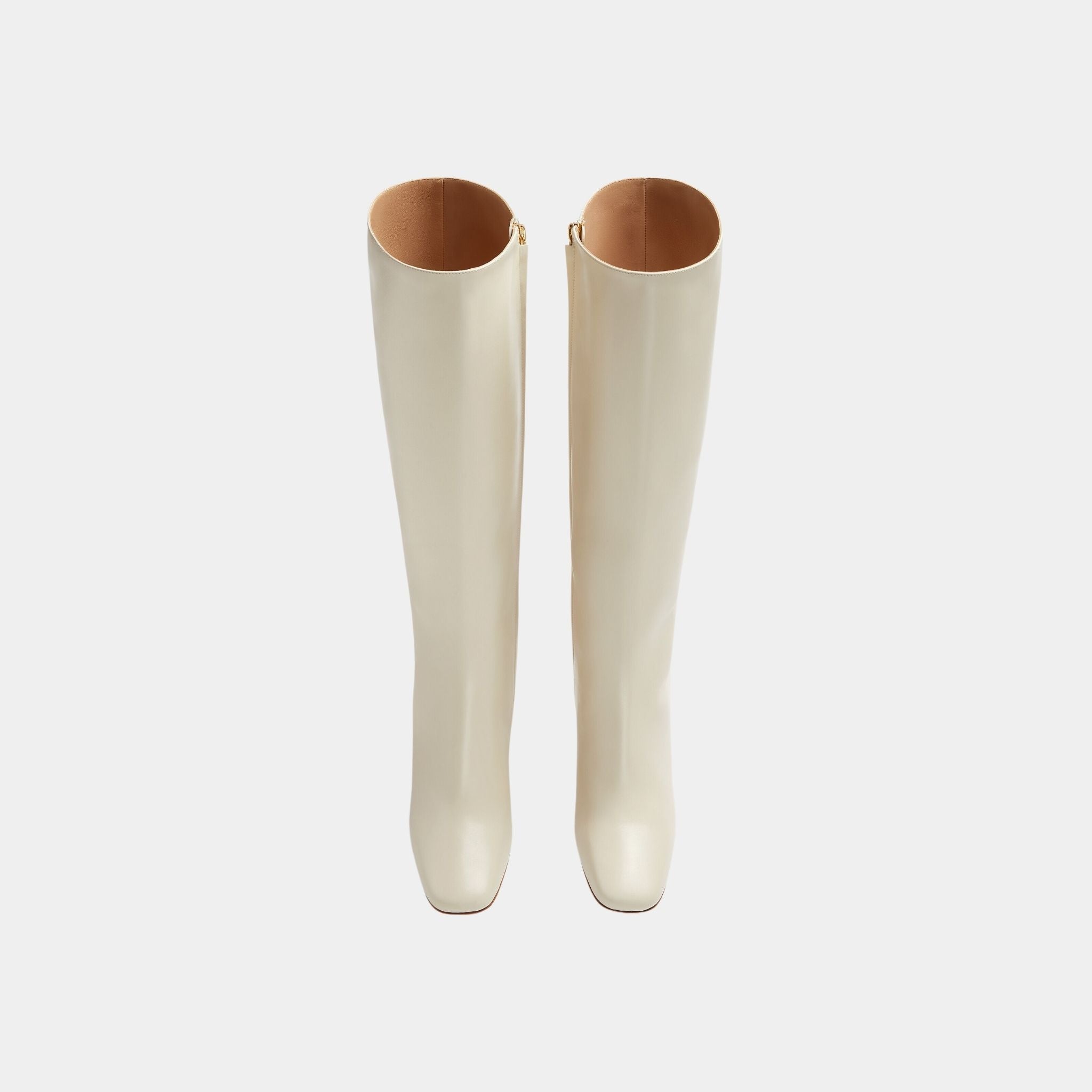 Bottega Veneta Knot Knee-High Boot Calfskin Leather, Sea Salt, Top