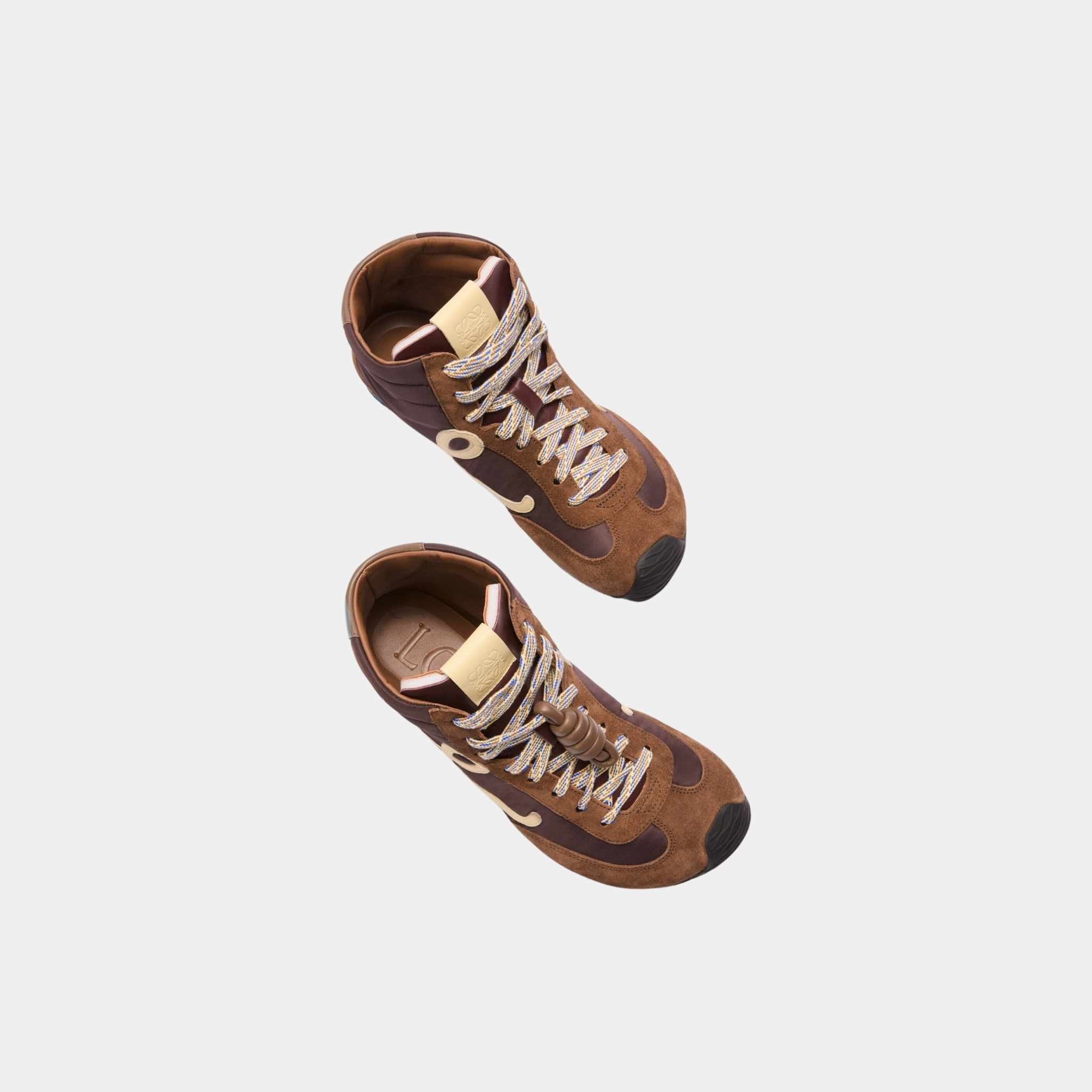 Loewe Ballet Runner 2.0 High-Top In Nylon and Calfskin, Brown, Top
