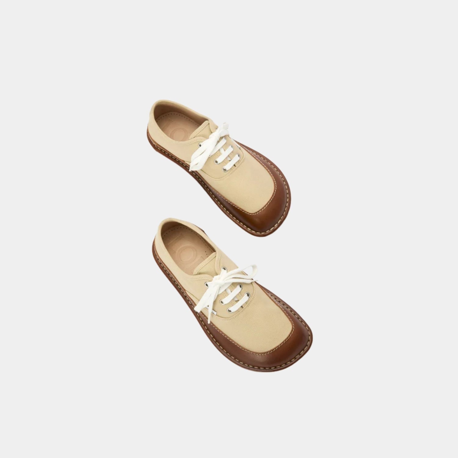 Loewe Bay Lace-Up In Canvas And Vegetable-Tanned Calfskin, Beige, Brown, Top