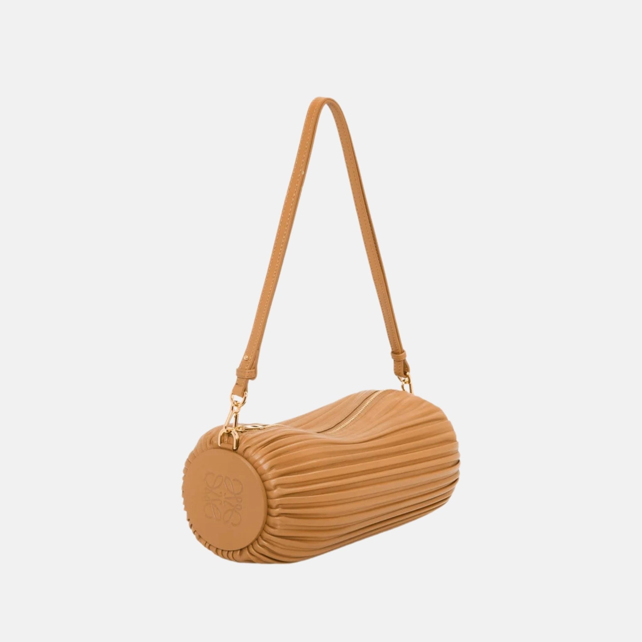 Loewe Bracelet Pouch in Pleated Nappa Lambskin, Desert, Front