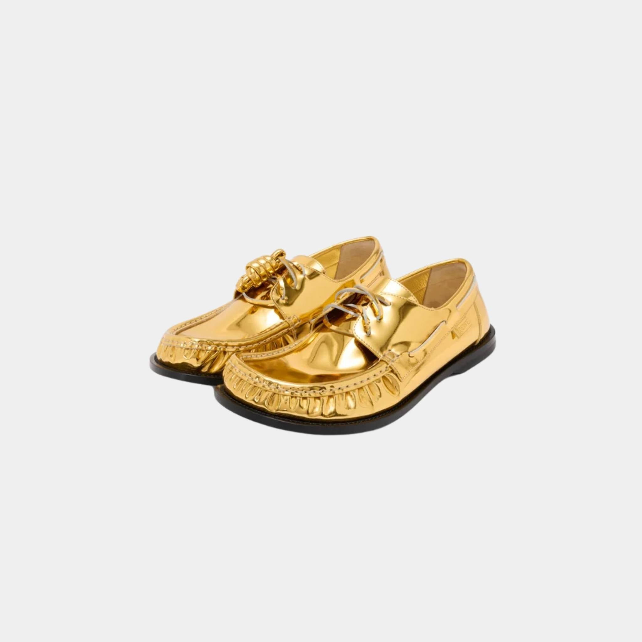 Loewe Campo Boat Shoe In Metallic Calfskin, Front