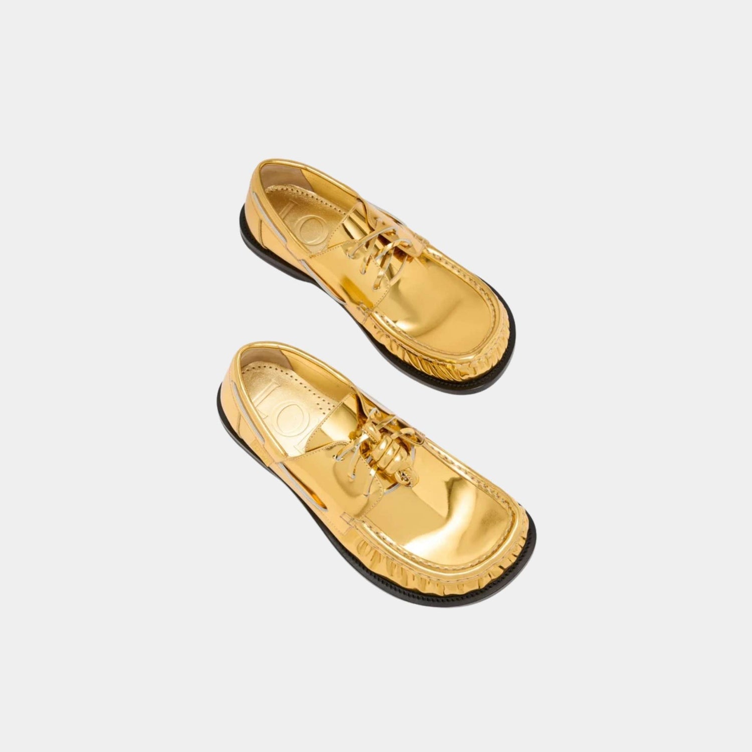 Loewe Campo Boat Shoe In Metallic Calfskin, Top