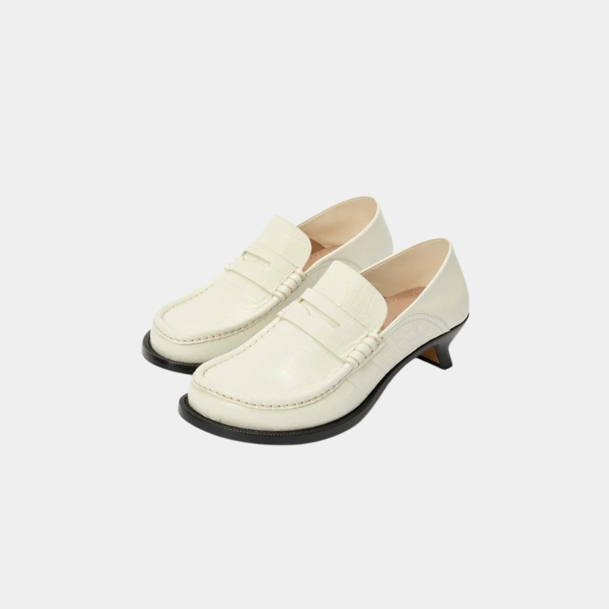 Loewe Campo Heeled Loafer In Calfskin With Crocodile-Embossed Upper, Front