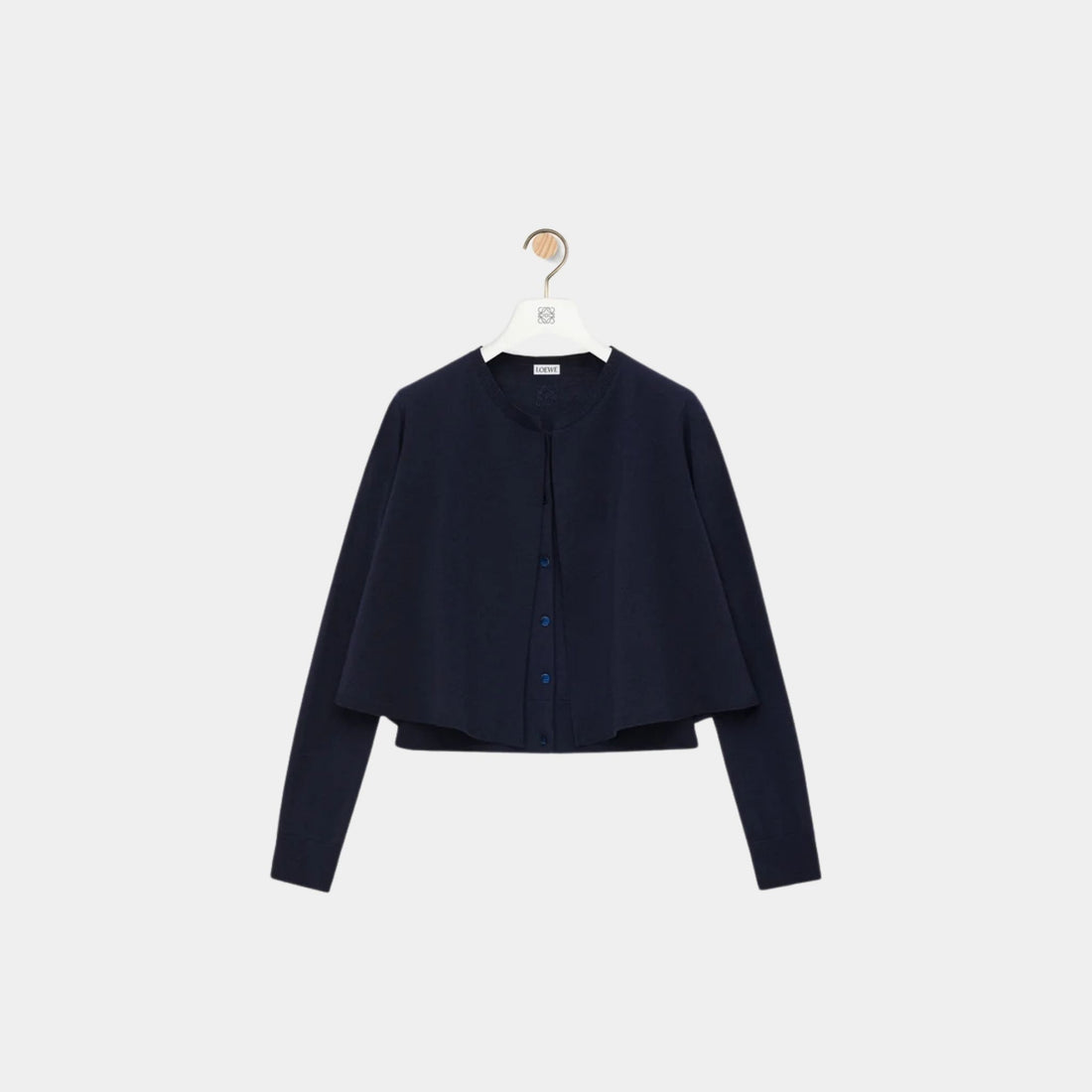 Loewe Cardigan in Wool Trapeze Silhouette, Dark Navy Blue, Front