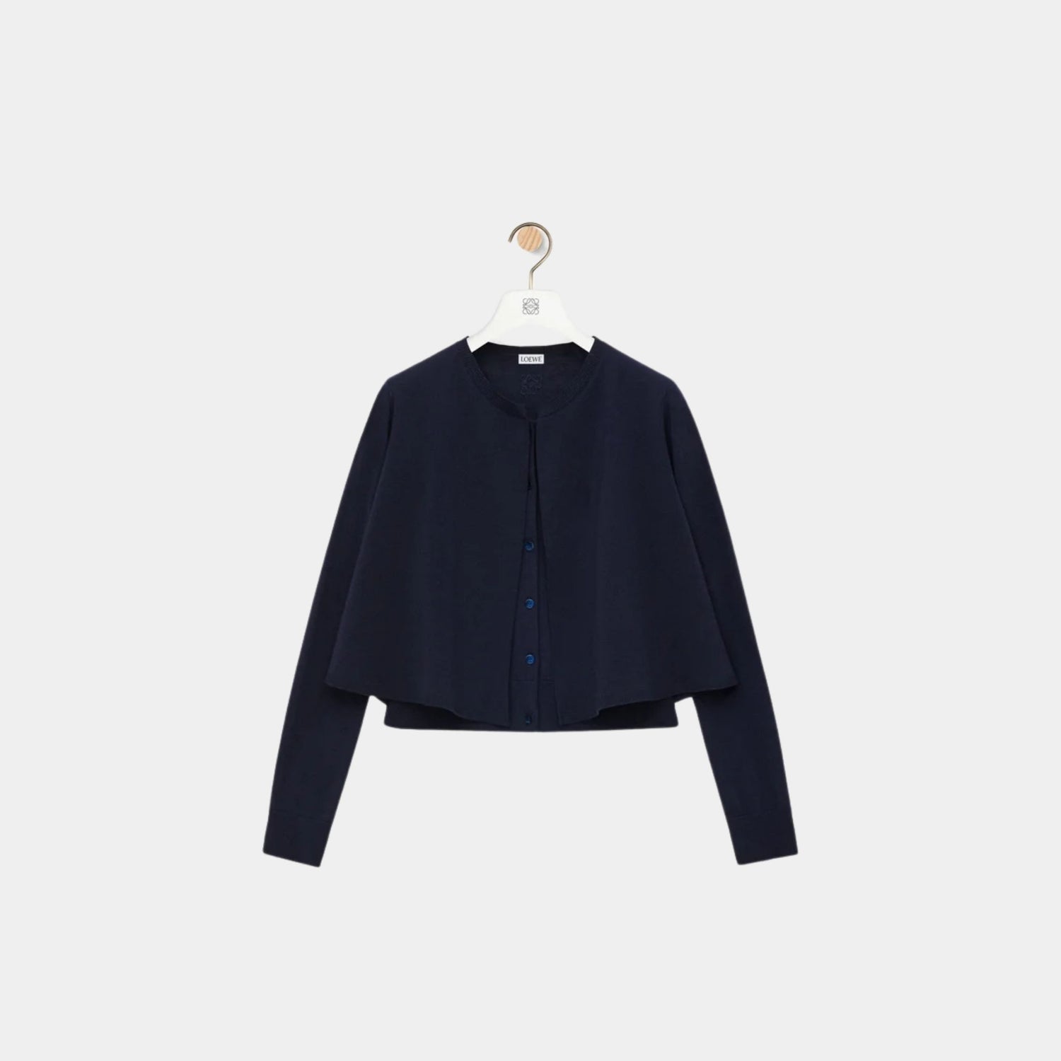Loewe Cardigan in Wool Trapeze Silhouette, Dark Navy Blue, Front