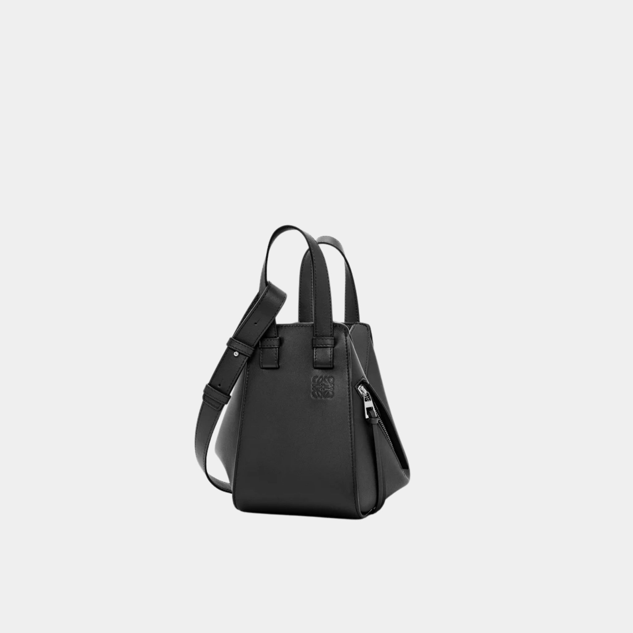 Loewe Compact Hammock Bag In Classic Calfskin, Black, Front