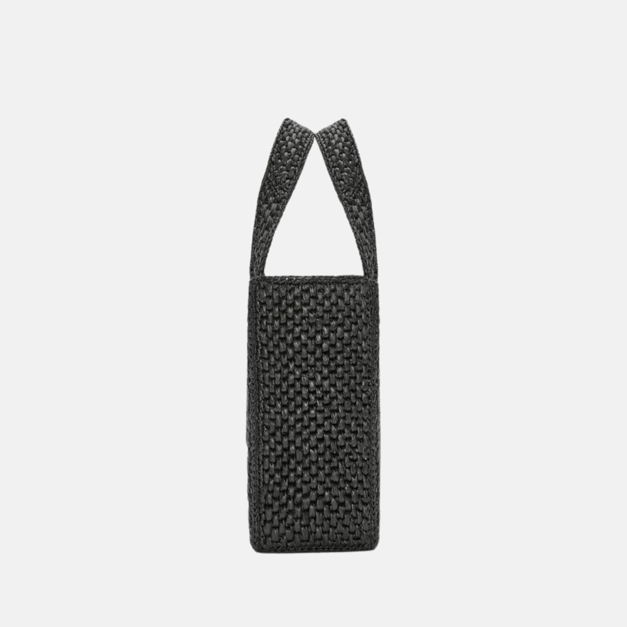 Loewe Medium Font Tote in Raffia, Black, Side