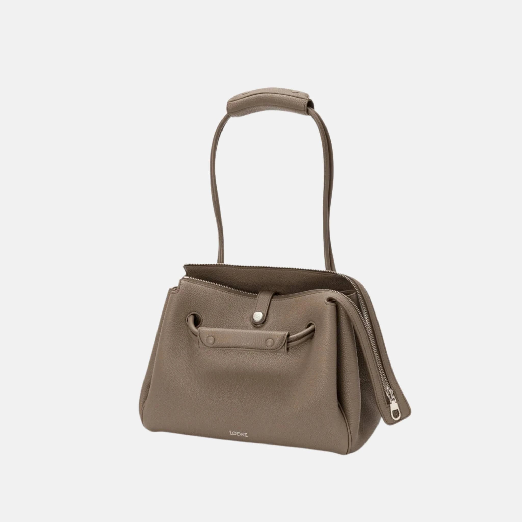 Loewe Medium Madrid Bag in Supple Grained Calfskin, Taupe, Full