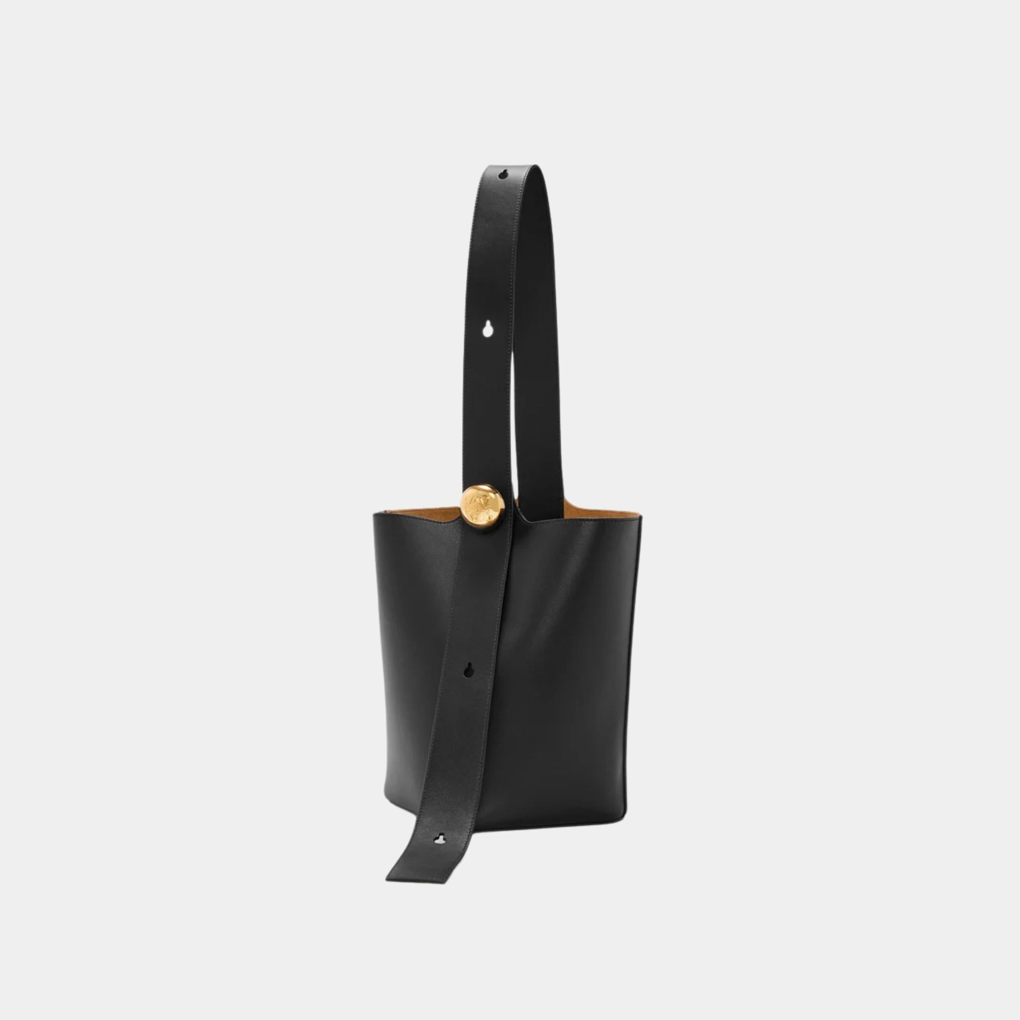 Loewe Medium Pebble Bucket Bag Smooth Calf Leather, Black, Front