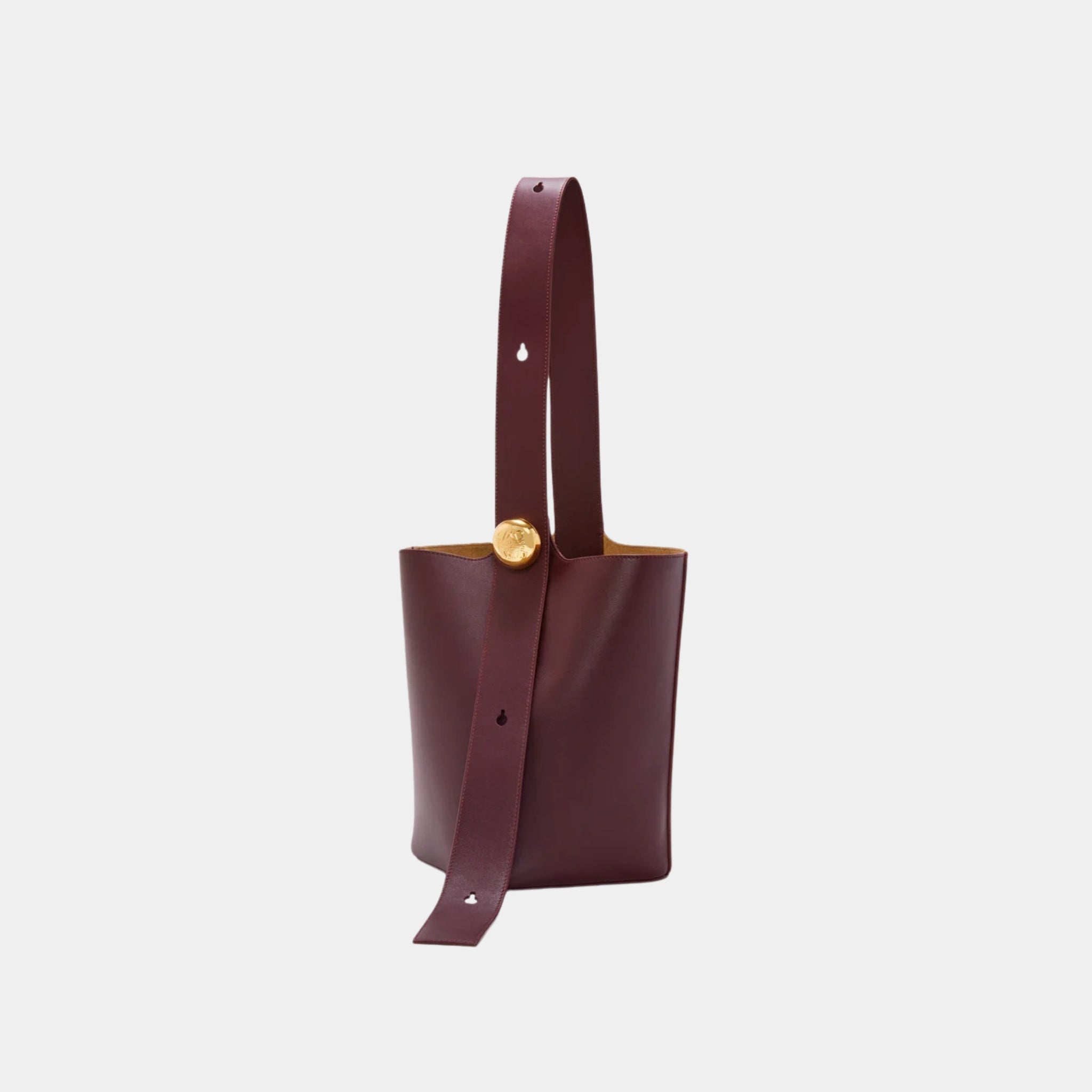 Loewe Medium Pebble Bucket Bag Smooth Calf Leather, Dark Burgundy, Front
