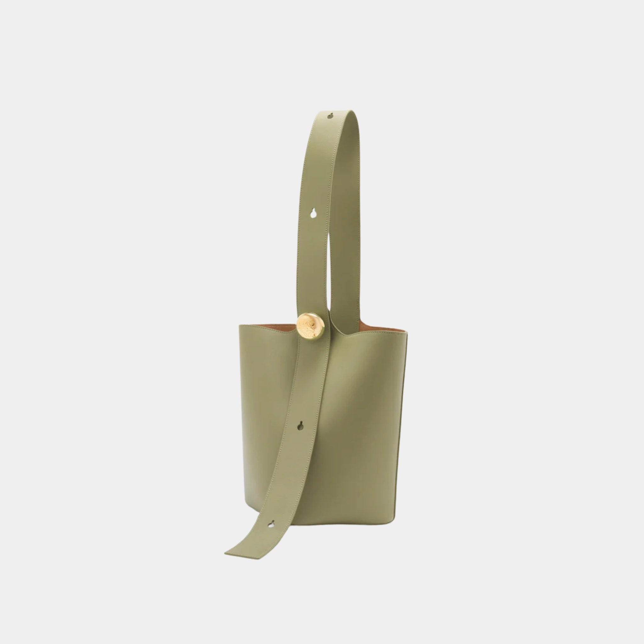 Loewe Medium Pebble Bucket Bag Smooth Calf Leather, Eucalyptus Green, Front