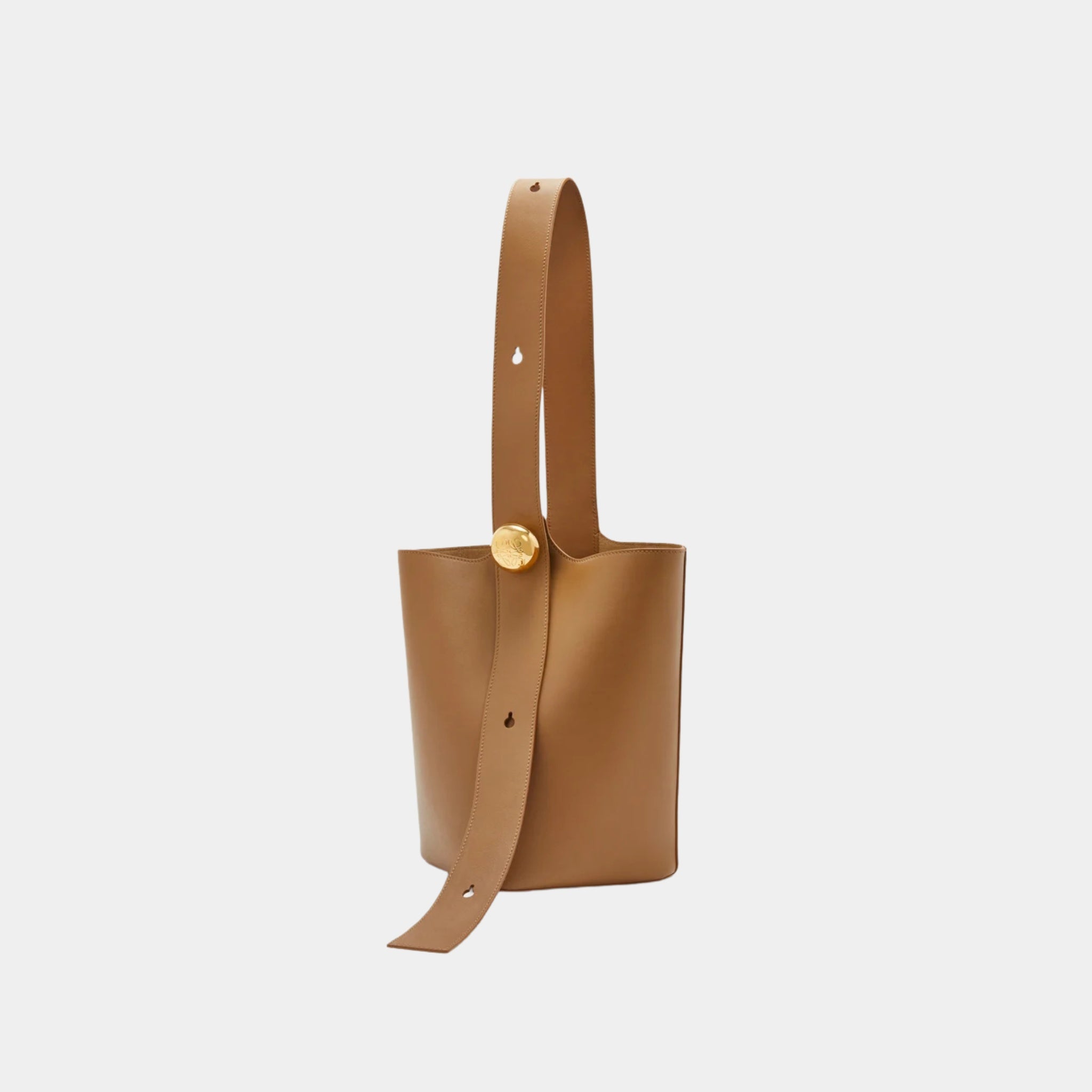 Loewe Medium Pebble Bucket Bag Smooth Calf Leather, Oak Wood, Front