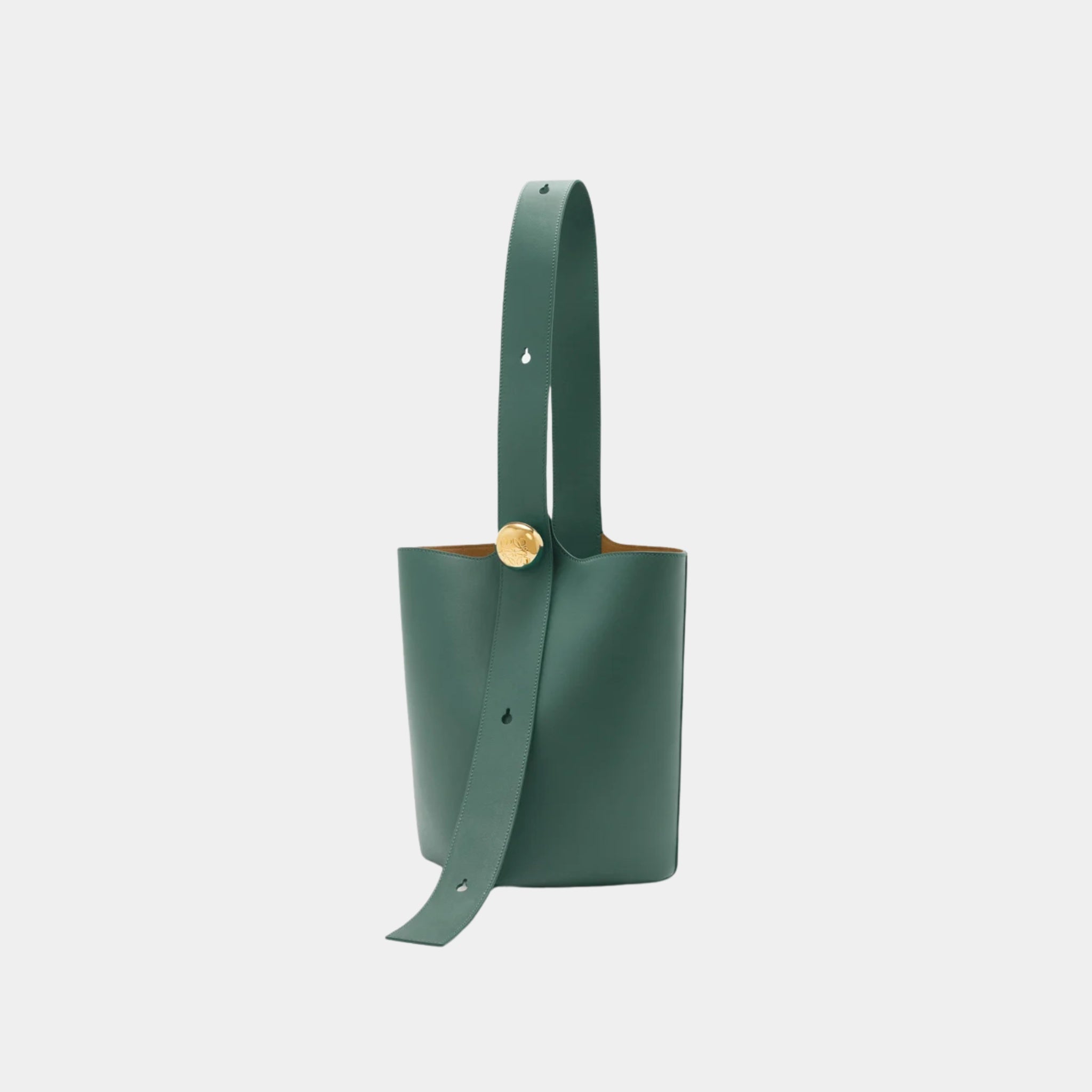 Loewe Medium Pebble Bucket Bag Smooth Calf Leather, Vetiver, Front