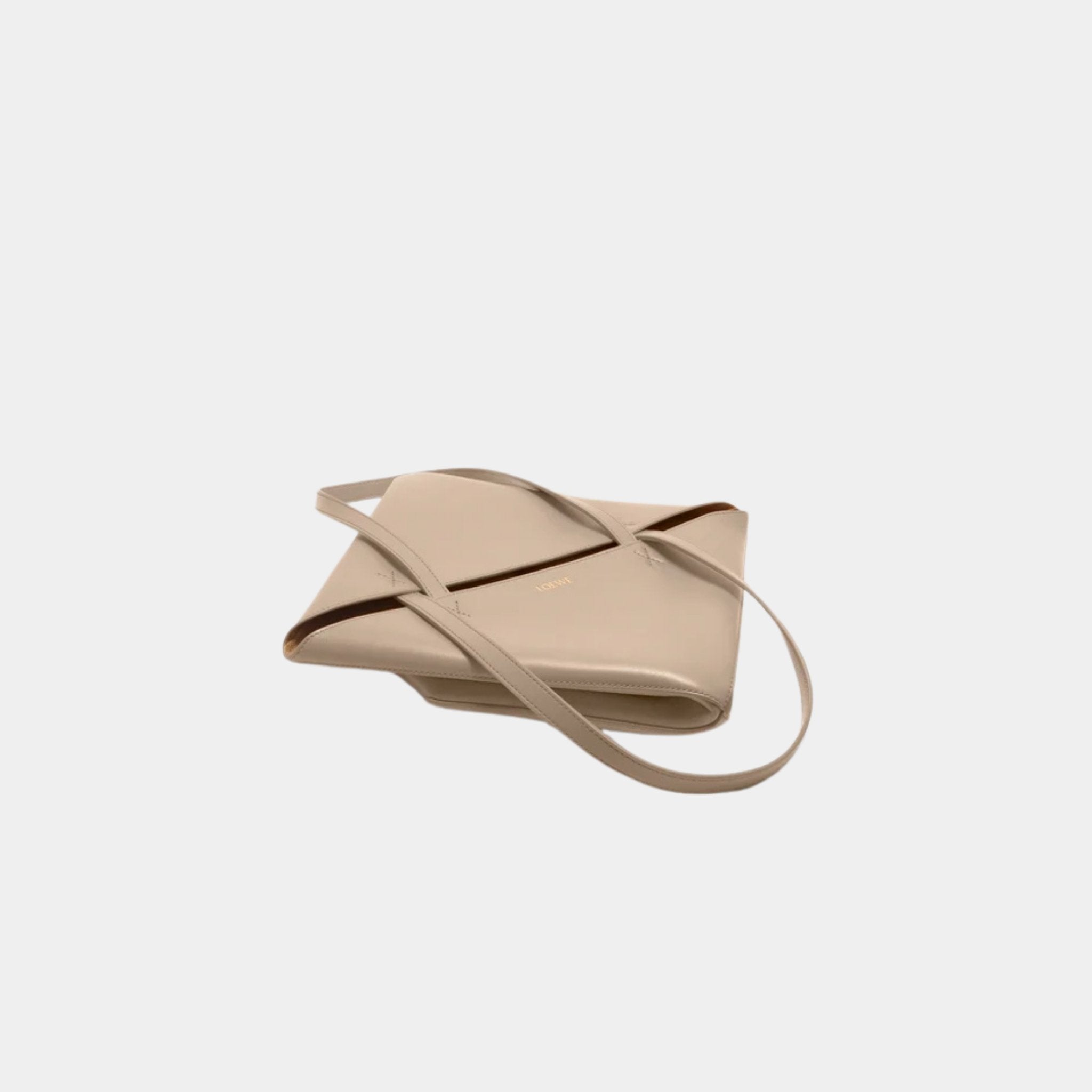 Loewe Medium Puzzle Fold Tote In Shiny Calfskin, Sand, Flat