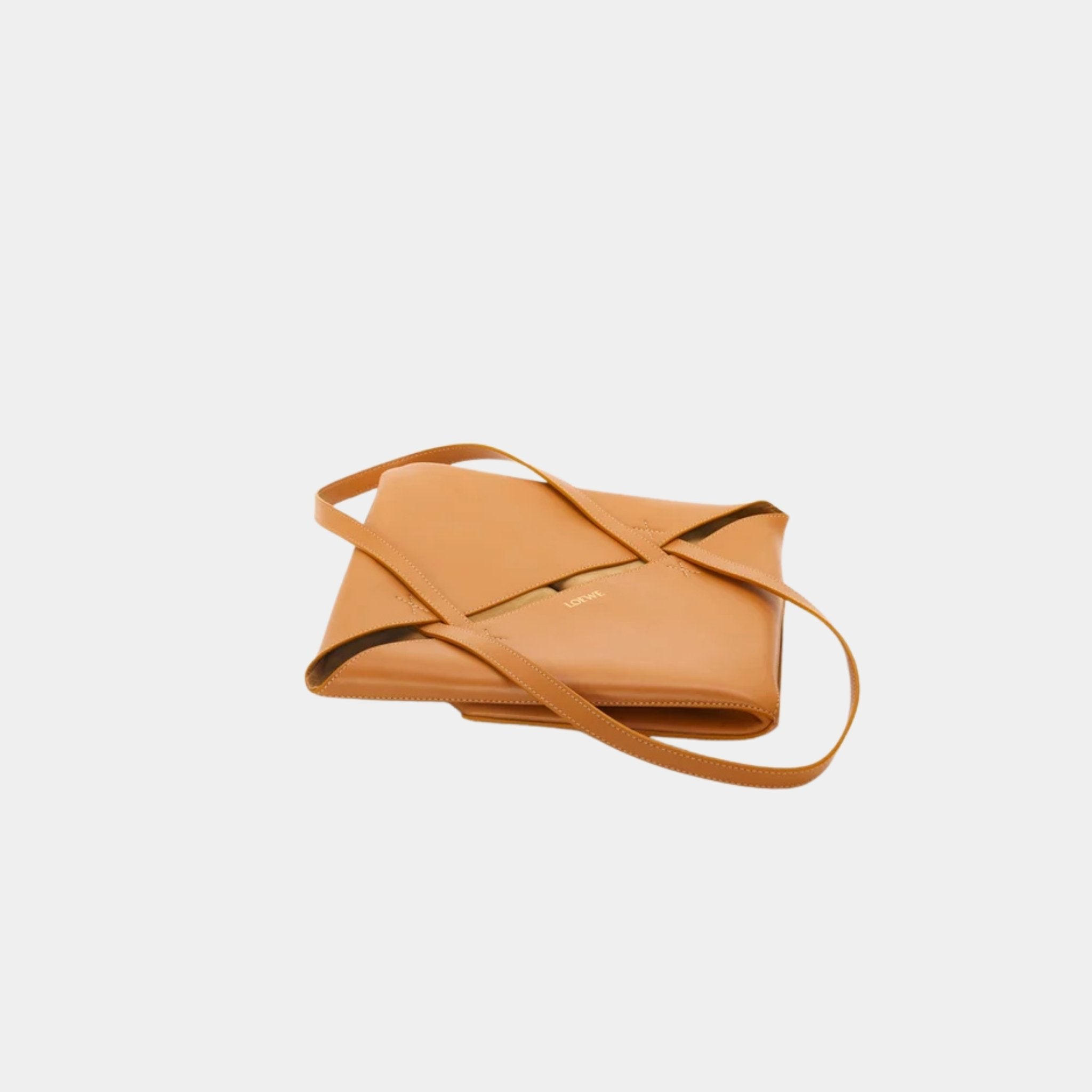 Loewe Medium Puzzle Fold Tote In Shiny Calfskin, Warm Desert, Flat