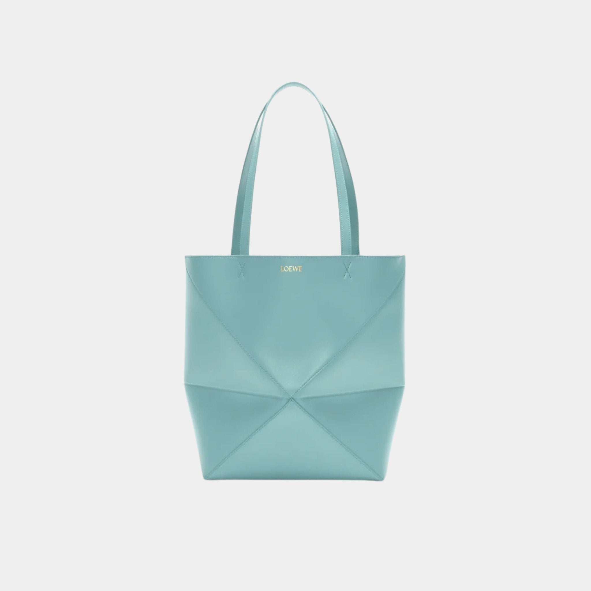 Loewe Medium Puzzle Fold Tote In Shiny Calfskin, Water, Front
